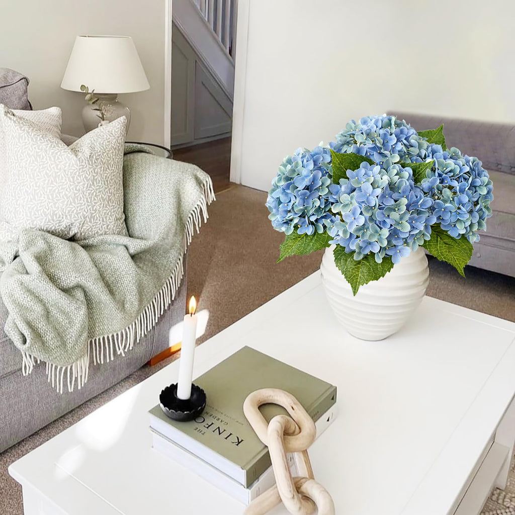 Light Blue Hydrangea Artificial Flowers,4Pcs 20" Real Touch Lifelike Silk Artificial Hydrangeas, Full Fake Flowers for Bouquet Table Centerpieces Spring Wedding Indoor Home