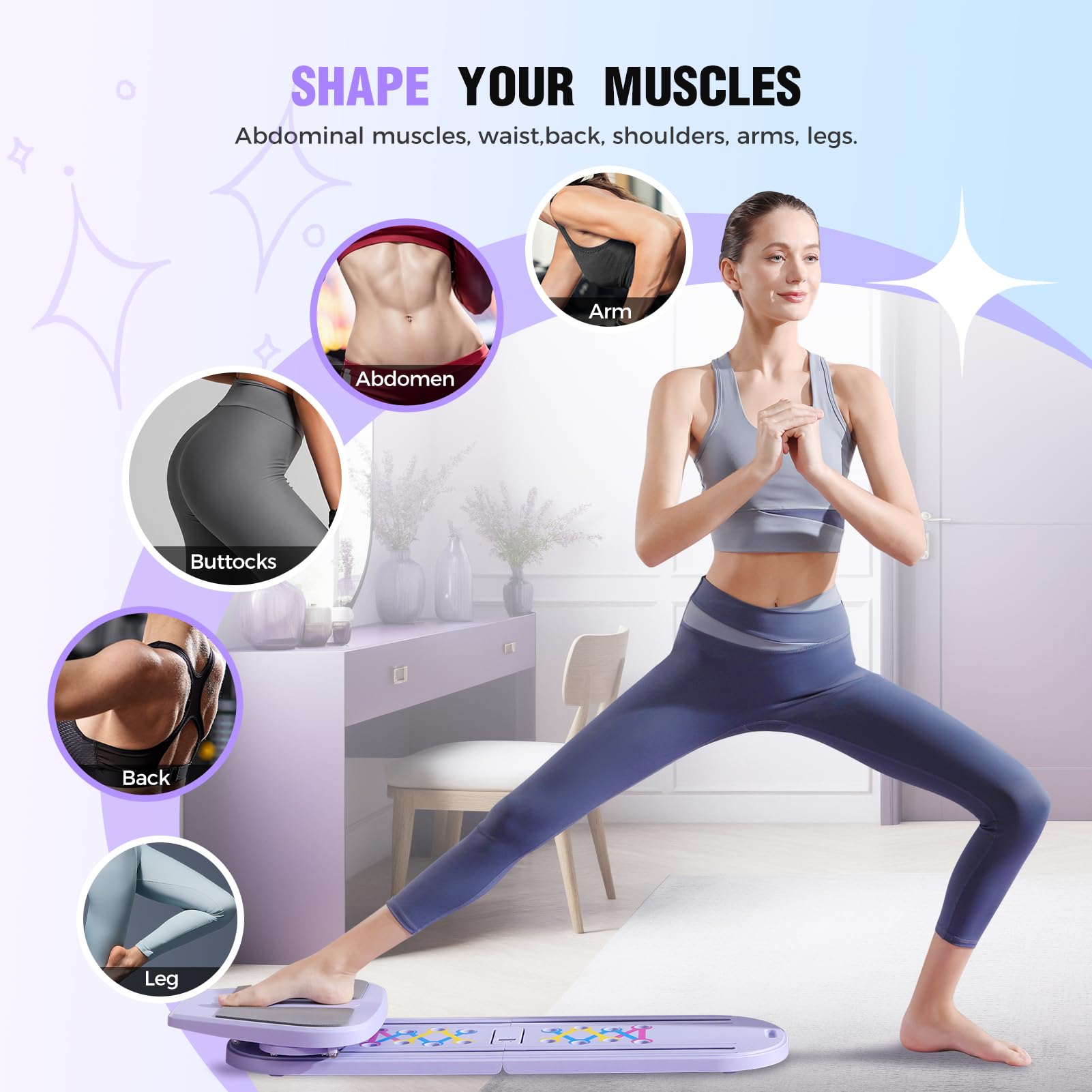 Pilates Reformer, Foldable Pilates Board, 7-in-1 Multi-Function Pilates Equipment, Home Pilates Set, Full Body Workout, Universal Portable Gym Equipment for Core Strength and Pilates Training