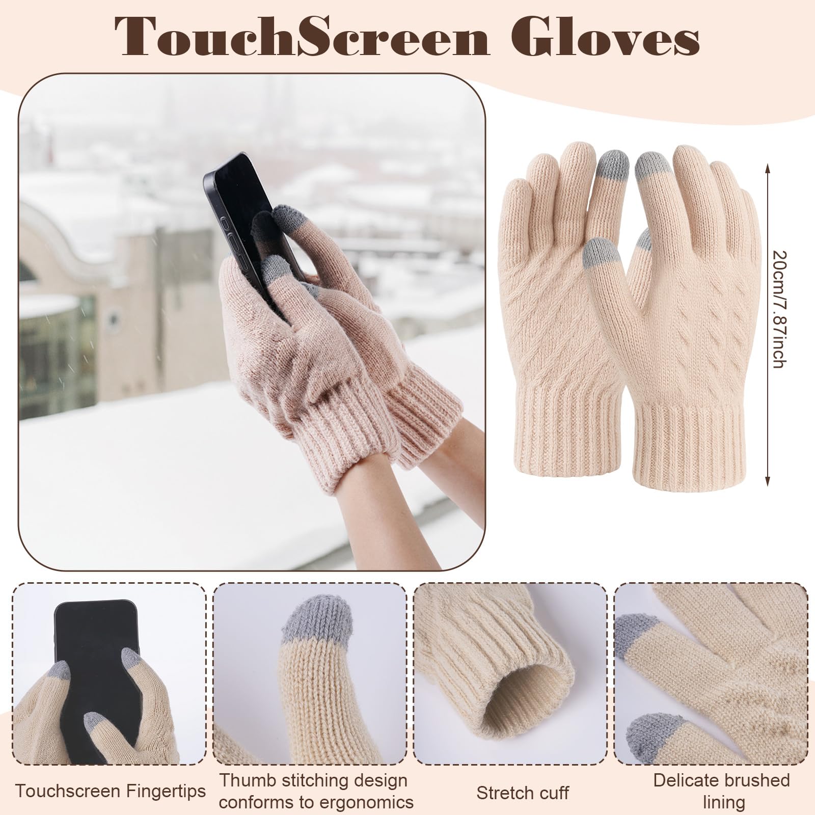 Geyoga 6 Pcs Winter Warm Set for Women Warm Beanies Hats Touchscreen Gloves Long Scarf Ear Muffs Socks Winter Gifts for Women