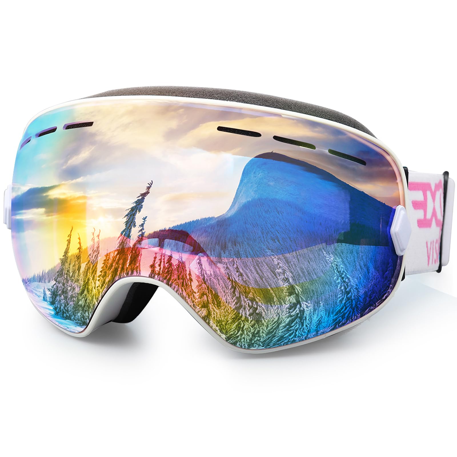 EXP VISION Snowboard Ski Goggles Men Women Youth, Anti Fog OTG Winter Snow Goggles Spherical Detachable Lens