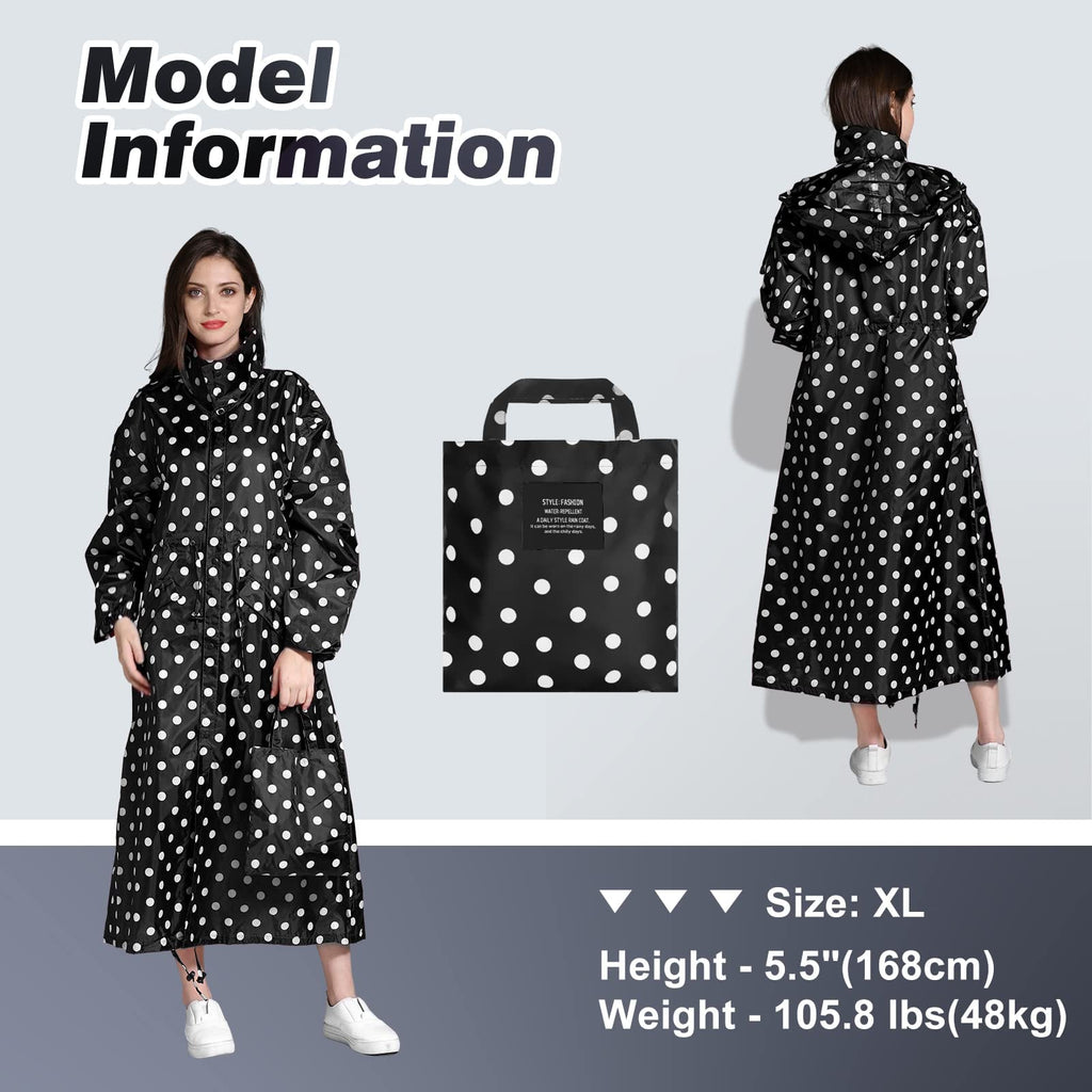 LAMA Womens Long Raincoats Rain Jacket Waterproof Packable Hooded Windbreaker Lightweight Adjustable Waist for Outdoor
