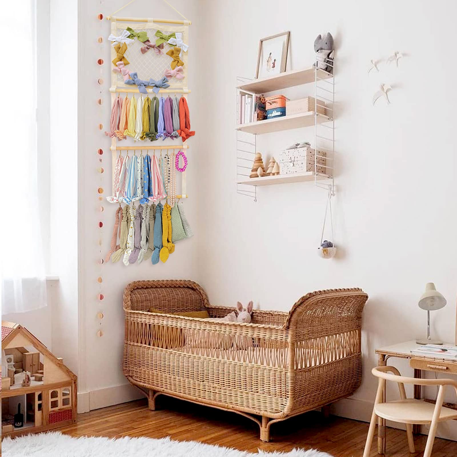 POVETIRE Headband Holder Hair Bows Organizer for Girls, Baby Headbands Hair Accessories Organizer Storage Wall Hanging Decor for Toddler Girls Room