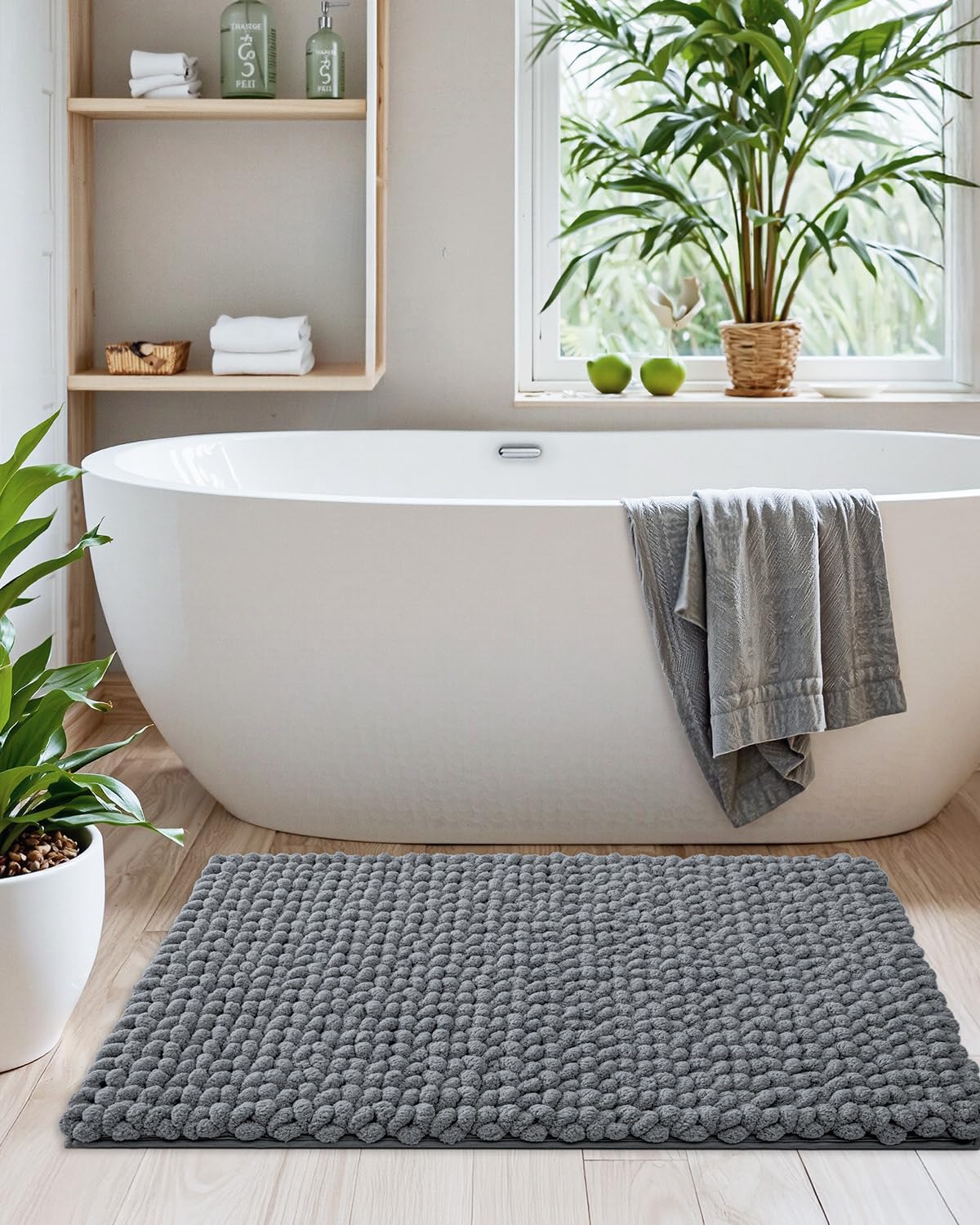 LUMI Luxury Bathroom Rug, Ultra Soft Quick Dry Bath Mat, Non-Slip Absorbent Thick Chenille Bath Rug, Cozy Braid Design Floor Mat for Bathtub, Sink, Laundry, Bedroom, White, 24"x36"