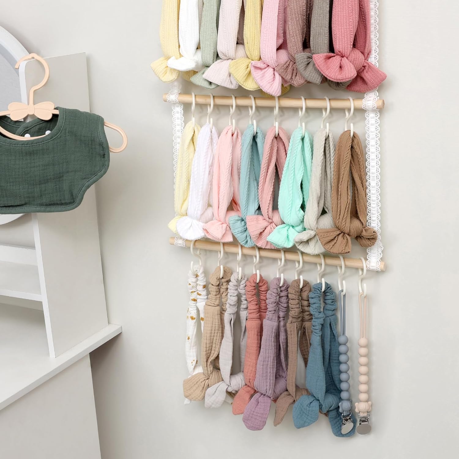 POVETIRE Headband Holder Hair Bows Organizer for Girls, Baby Headbands Hair Accessories Organizer Storage Wall Hanging Decor for Toddler Girls Room