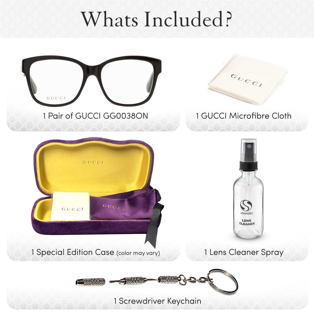 Gucci GG0038ON Square Shape Eyeglasses + Bundle with eSHADES Luxury Eyewear Kit