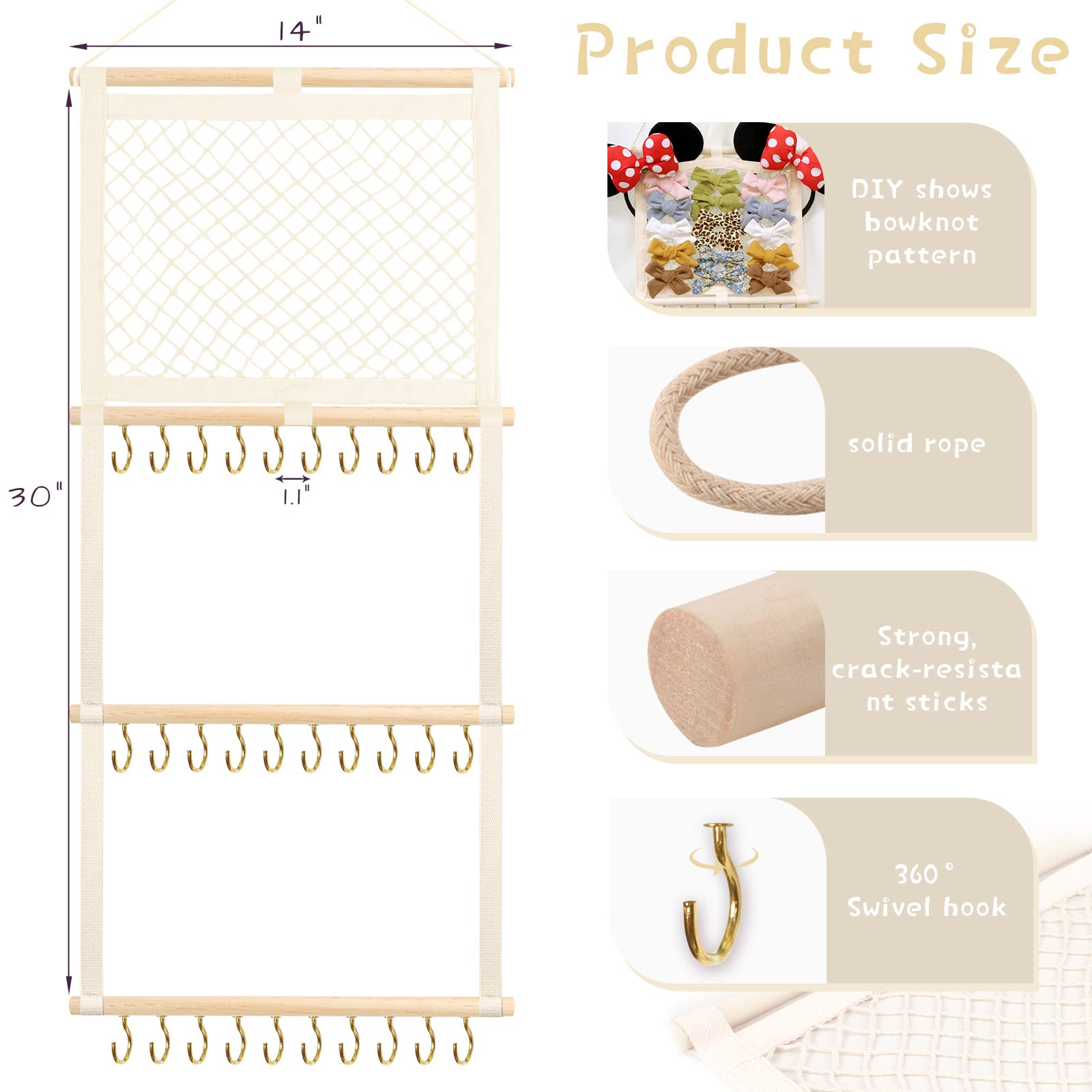 POVETIRE Headband Holder Hair Bows Organizer for Girls, Baby Headbands Hair Accessories Organizer Storage Wall Hanging Decor for Toddler Girls Room