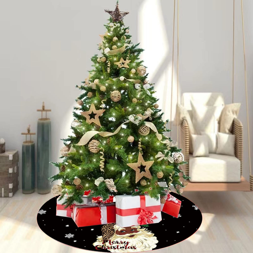 Christmas Tree Skirt Black Snowflake Black Santa African American Santa Tree Skirt 48inch Xmas Winter Tree Skirt for Christmas Indoor Outdoor Decorations