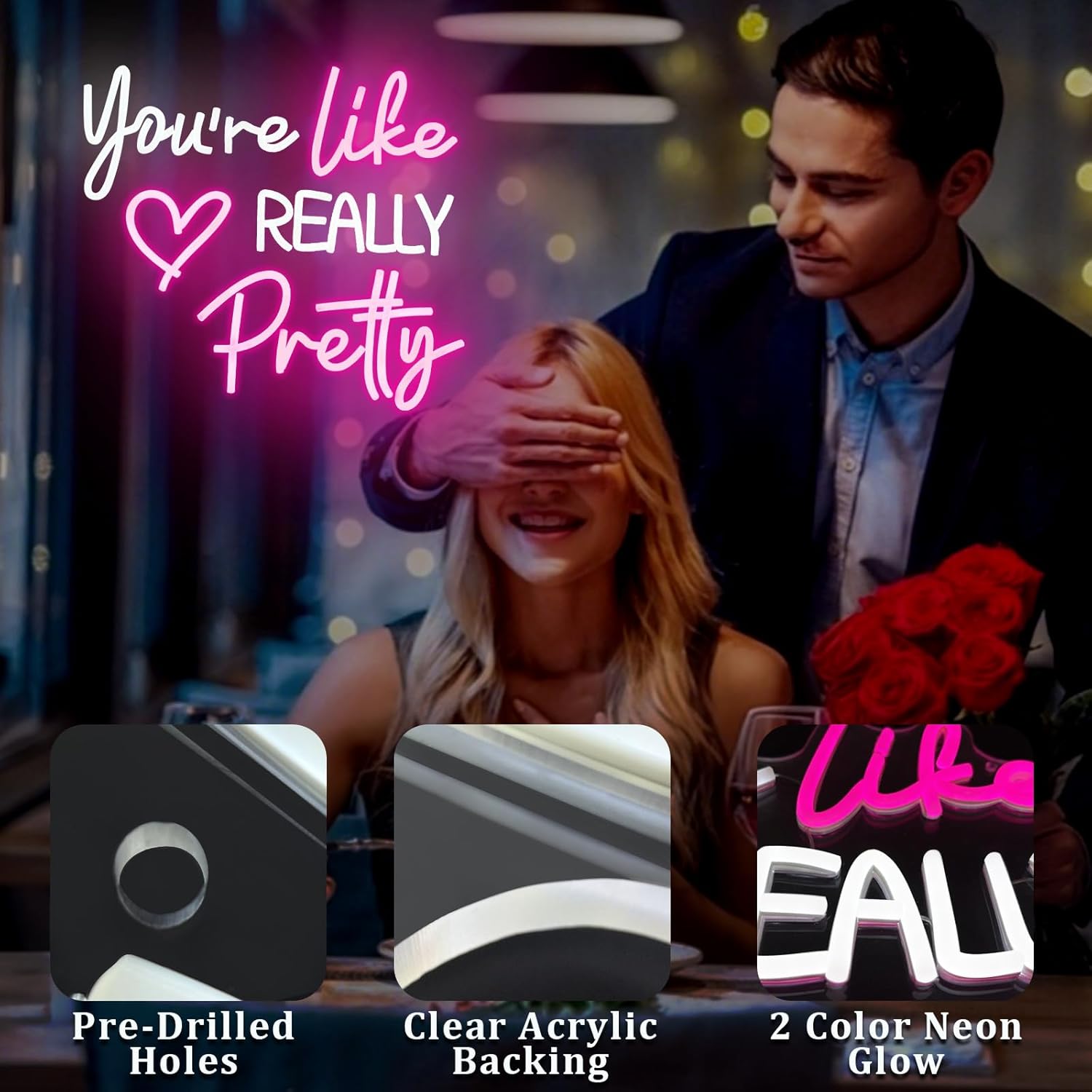 You're Like Really Pretty Neon Sign for Wall Decor, Pink Room Decor Led Sign for Bedroom Wall, Neon Light with Dimmer,Pink Wall Decoration USB Powered with Switch