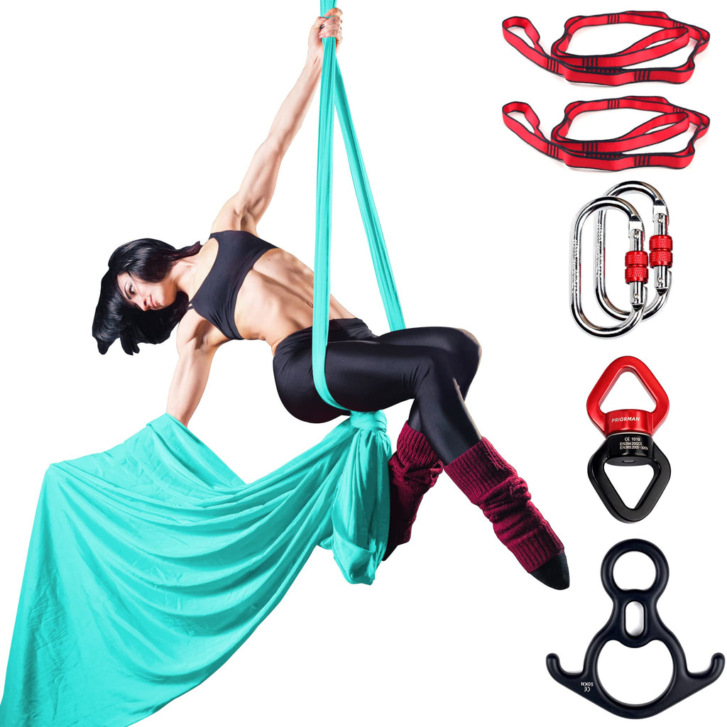 Aerial Silks Set, Premium Ariel Yoga Hammock 9 Yards Aerial Silk, Low-Stretch Fabric, Yoga Starter Kit for Home, Aerial Rig for All Skill Levels - All Hardware Included