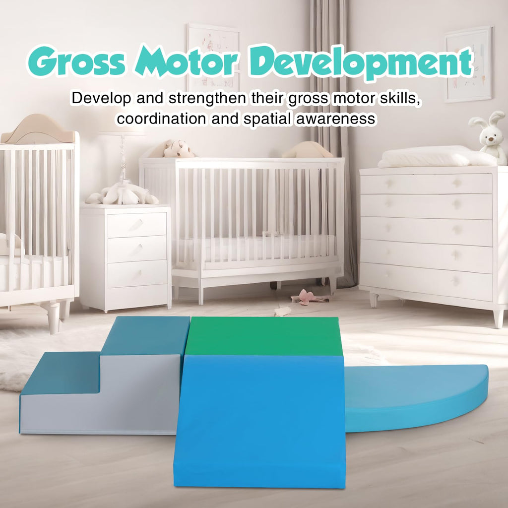 4-Piece Soft PU Leather Toddlers Climbing Toys, Baby Foam Climbing Blocks for Toddlers 3, Foam Play Gym Climbing Structures, Indoor Climb and Crawl Activity Play Set (White and Coffee)