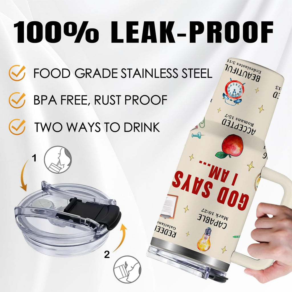 Christian Gifts for Women, 40 oz I Can Do All Things Christ Tumbler With Handle, Inspirational Religious Birthday Gifts for Faith Cup, Christian Jesus God Bible Verse Pastor Prayer Gift for Christmas