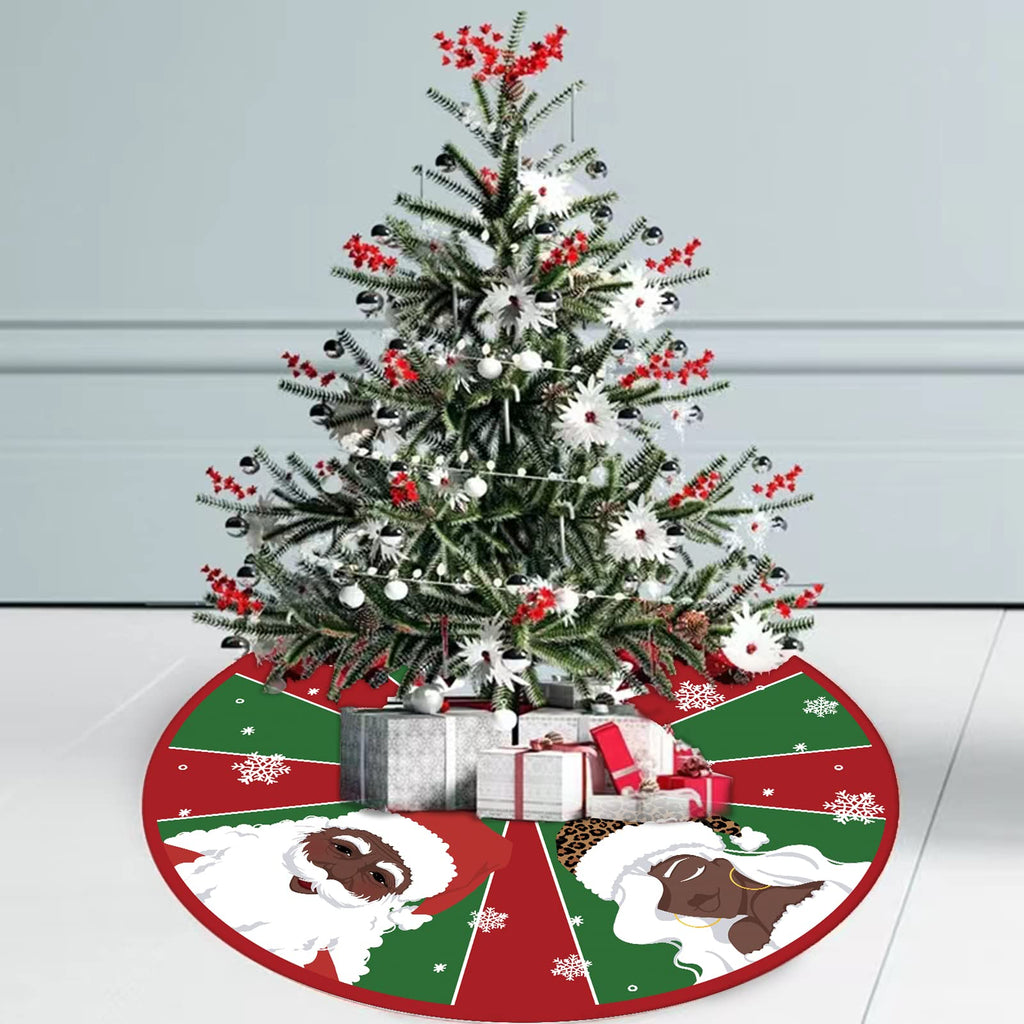 Christmas Tree Skirt Black Snowflake Black Santa African American Santa Tree Skirt 48inch Xmas Winter Tree Skirt for Christmas Indoor Outdoor Decorations
