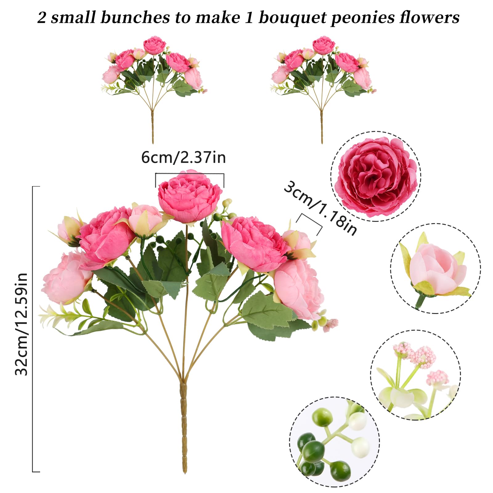 4 Bundles Artificial Peonies Silk Flowers, White Faux Peony Bouquet Florals Arrangements Decor for Farmhouse Home Boho Wedding Table Centerpiece, Fake Plastic Flowers Bulk Vase Decoration (White)