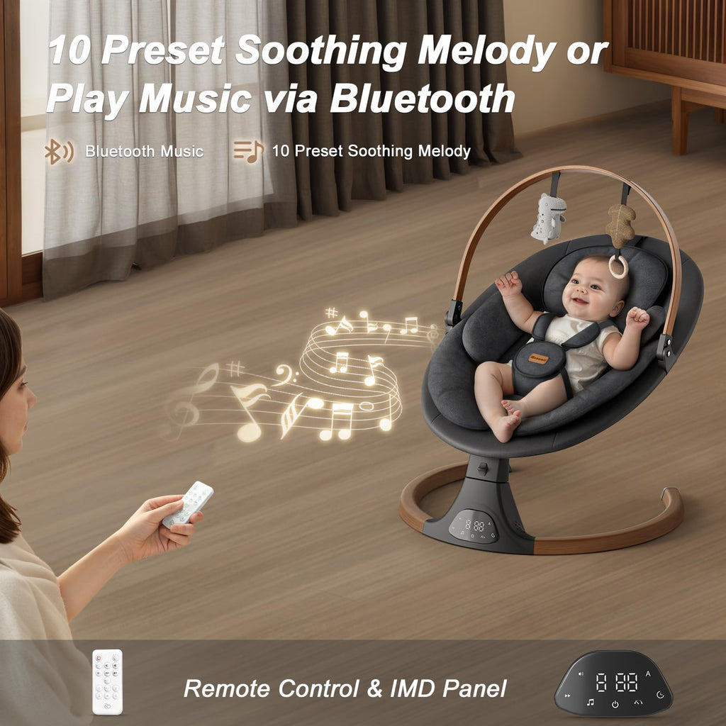 Baby Swings for Infants, Monamii Baby Swing, Infant Swing with 5 Speeds, 10 Lullabies, Electric Swing for Baby, Indoor & Outdoor Use (Beige)