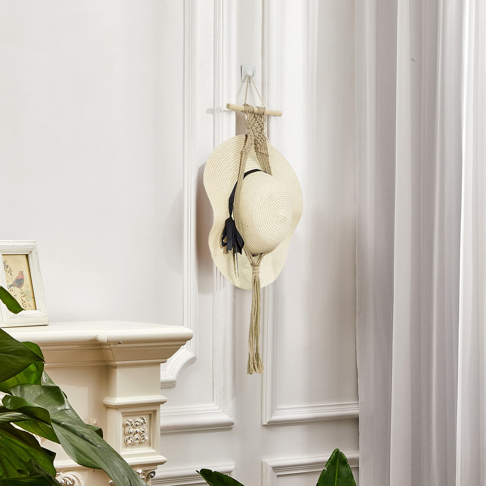 Yulejo Macrame Hat Hangers Boho Hat Rack for Wall Western Cowboy Hanging Organizer for Door Wall Room Bedroom