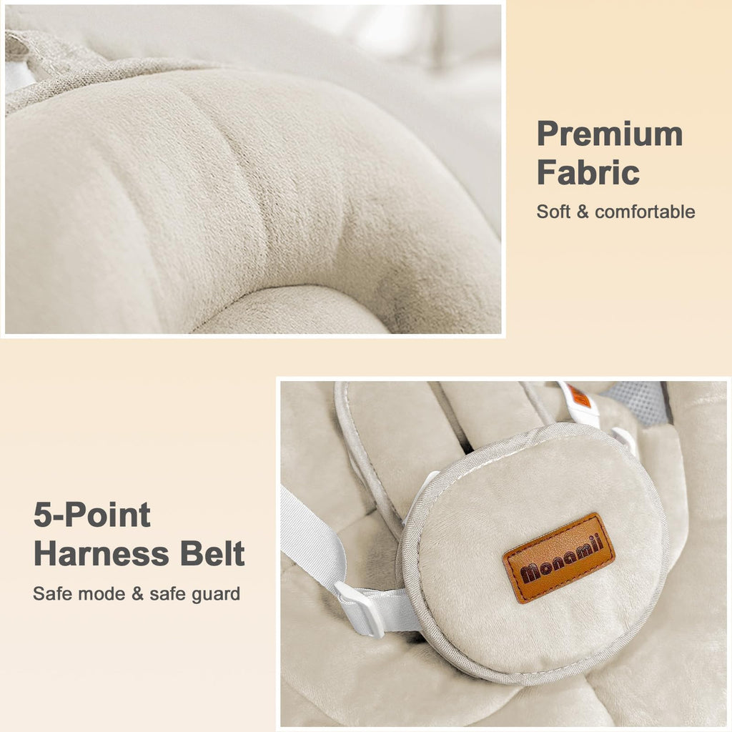 Baby Swings for Infants, Monamii Baby Swing, Infant Swing with 5 Speeds, 10 Lullabies, Electric Swing for Baby, Indoor & Outdoor Use (Beige)