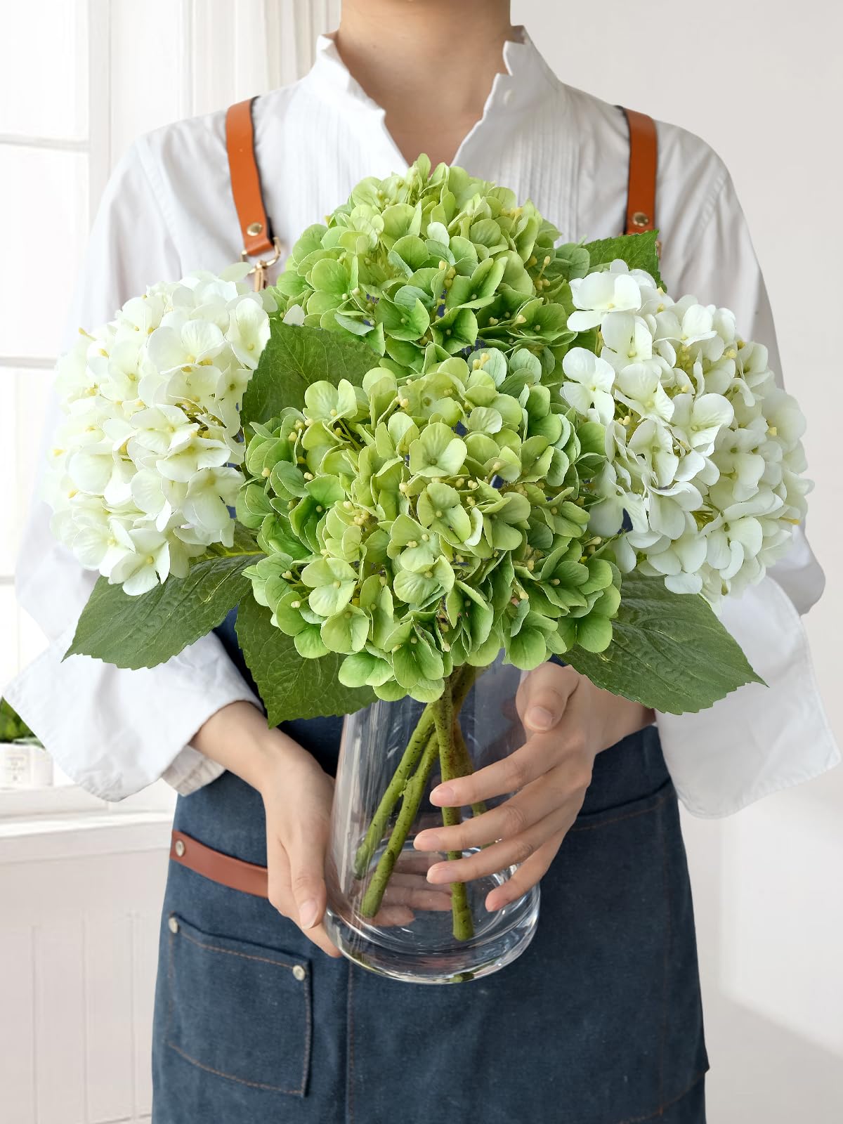 Light Blue Hydrangea Artificial Flowers,4Pcs 20" Real Touch Lifelike Silk Artificial Hydrangeas, Full Fake Flowers for Bouquet Table Centerpieces Spring Wedding Indoor Home