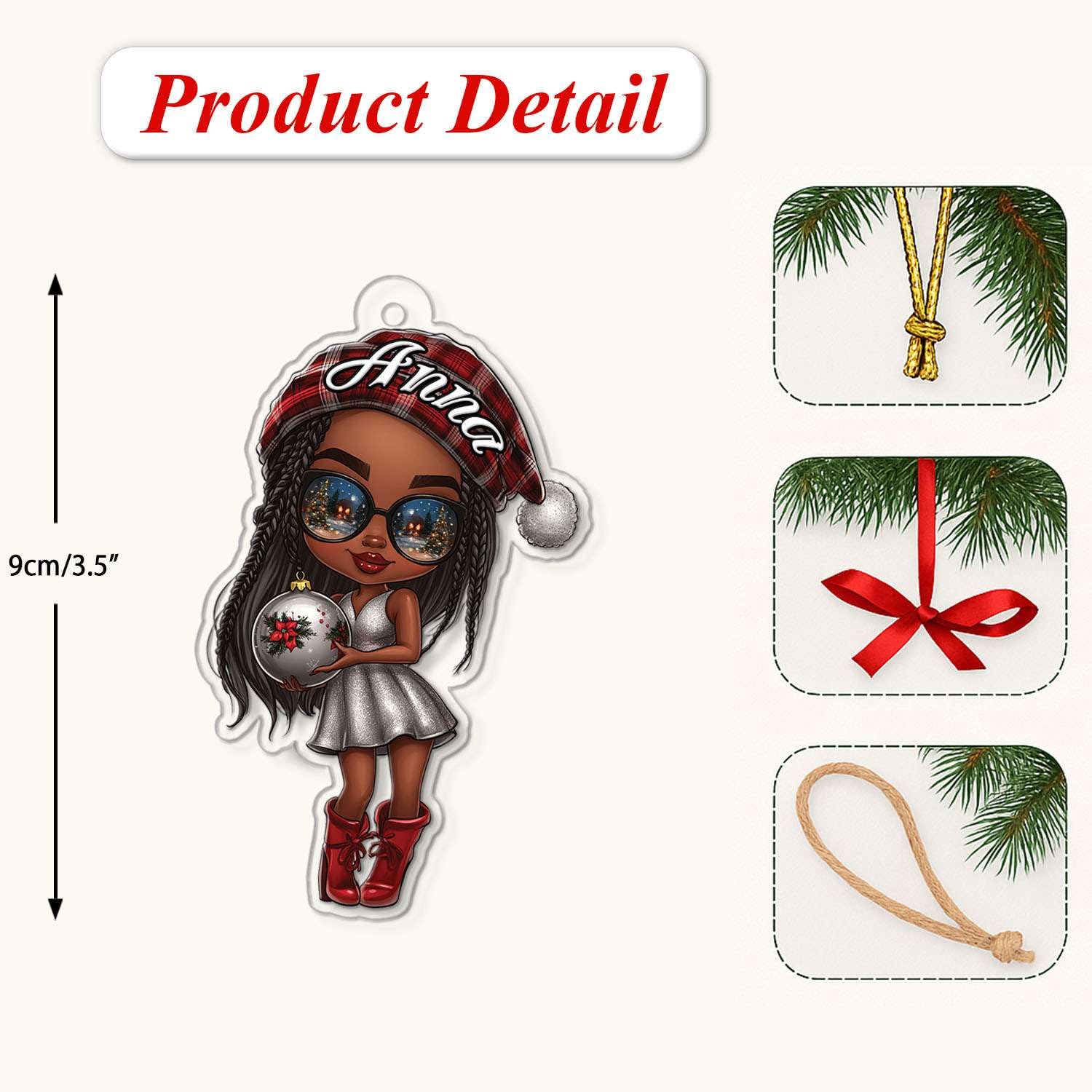 2D Acrylic Christmas Elf Shaped Ornament with Gift Box, Personalized Name Holiday Keepsake, Cute Ornament for Kids Room, Custom Name African-Inspired Decoration, Gifts for Boys