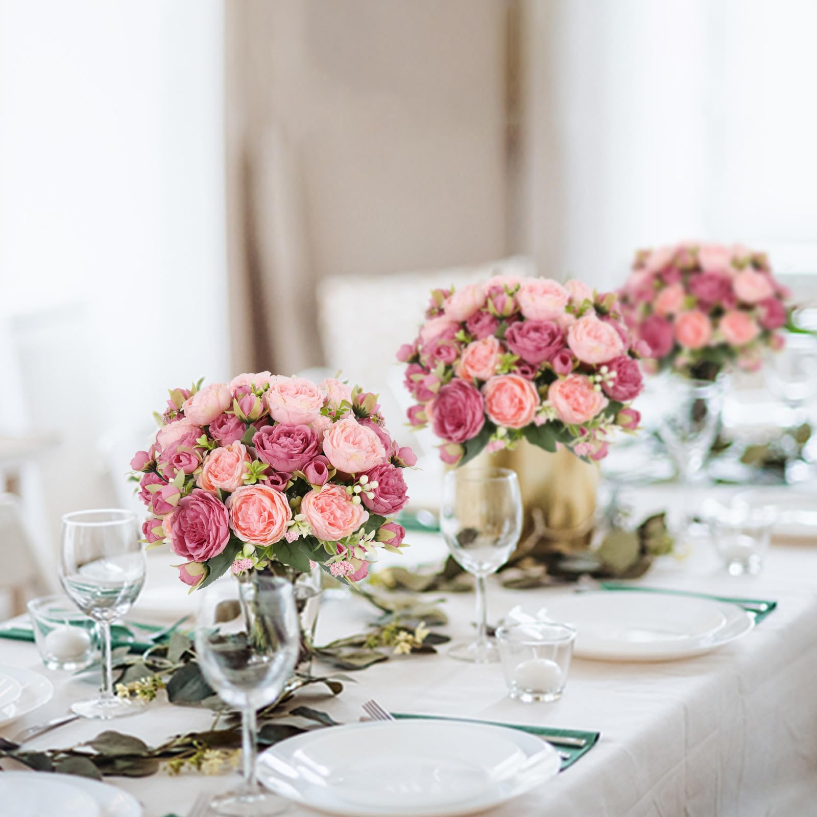 4 Bundles Artificial Peonies Silk Flowers, White Faux Peony Bouquet Florals Arrangements Decor for Farmhouse Home Boho Wedding Table Centerpiece, Fake Plastic Flowers Bulk Vase Decoration (White)