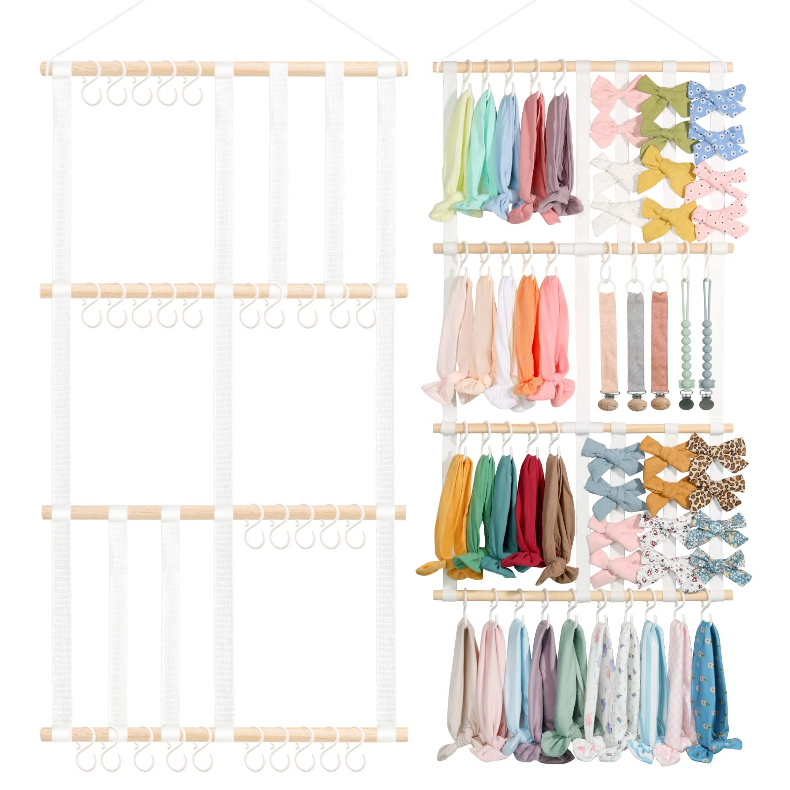 POVETIRE Headband Holder Hair Bows Organizer for Girls, Baby Headbands Hair Accessories Organizer Storage Wall Hanging Decor for Toddler Girls Room