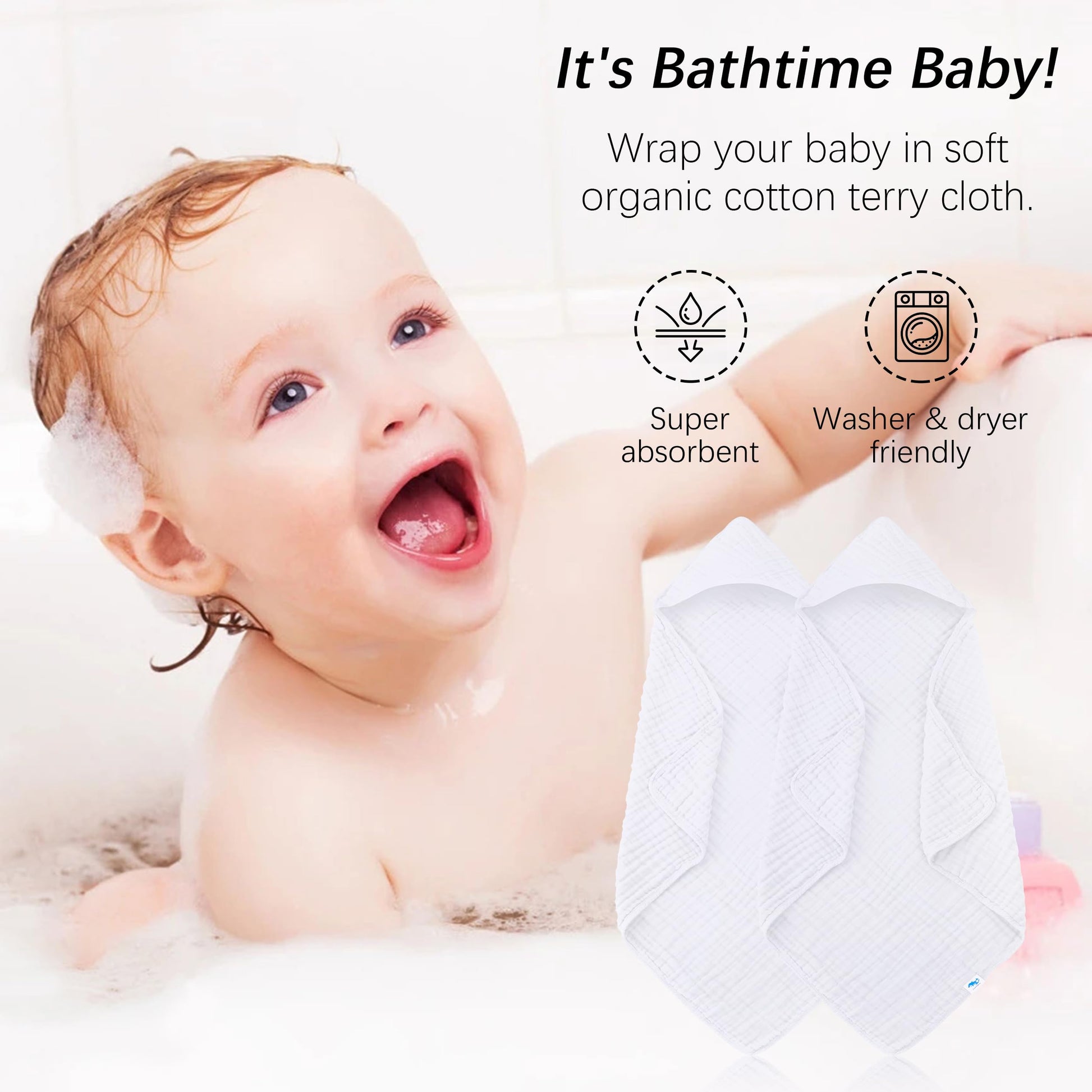 SWEET DOLPHIN Muslin Hooded Baby Bath Towels - 2 Pack 100% Cotton Towel for Babies, Infants, Toddlers - 32x32Inch - Highly Absorbent and Newborn Essential, Light Bean Paste