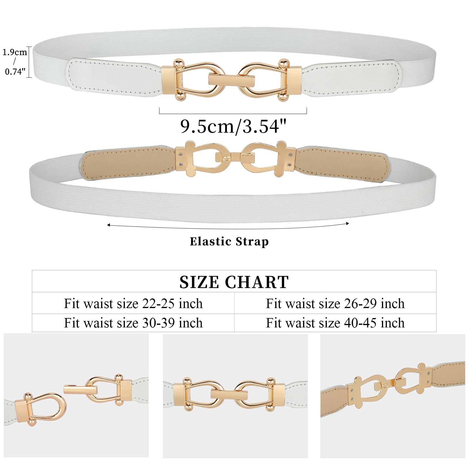JASGOOD Women Skinny Elastic Belt for Dresses,Thin Retro Stretch Waist Belt with Golden Buckle