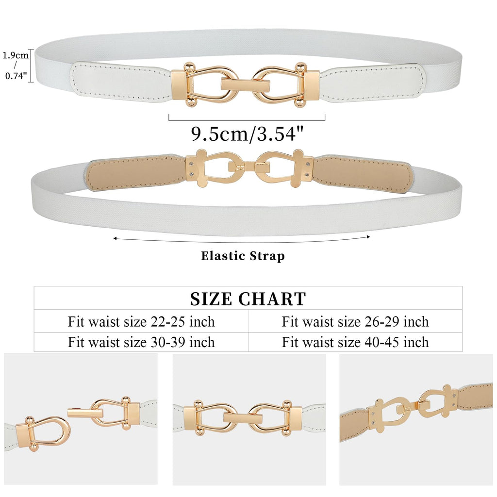 JASGOOD Women Skinny Elastic Belt for Dresses,Thin Retro Stretch Waist Belt with Golden Buckle
