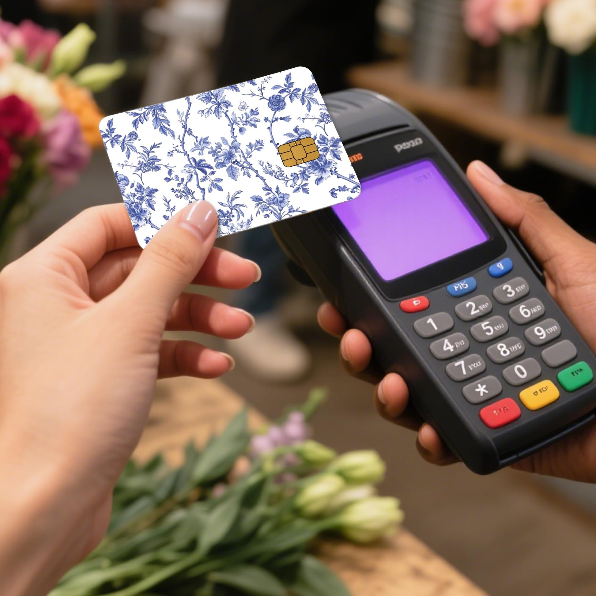 Credit Card Skin Stickers: 4PCS Scenic Mountain Debit Card Skins, Chinoiserie Landscape Cards Covers with Chip Cutout, Waterproof Removable Sticker Wraps for Bank Transportation Key Cards