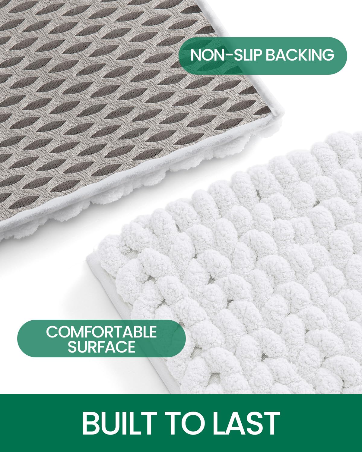LUMI Luxury Bathroom Rug, Ultra Soft Quick Dry Bath Mat, Non-Slip Absorbent Thick Chenille Bath Rug, Cozy Braid Design Floor Mat for Bathtub, Sink, Laundry, Bedroom, White, 24"x36"