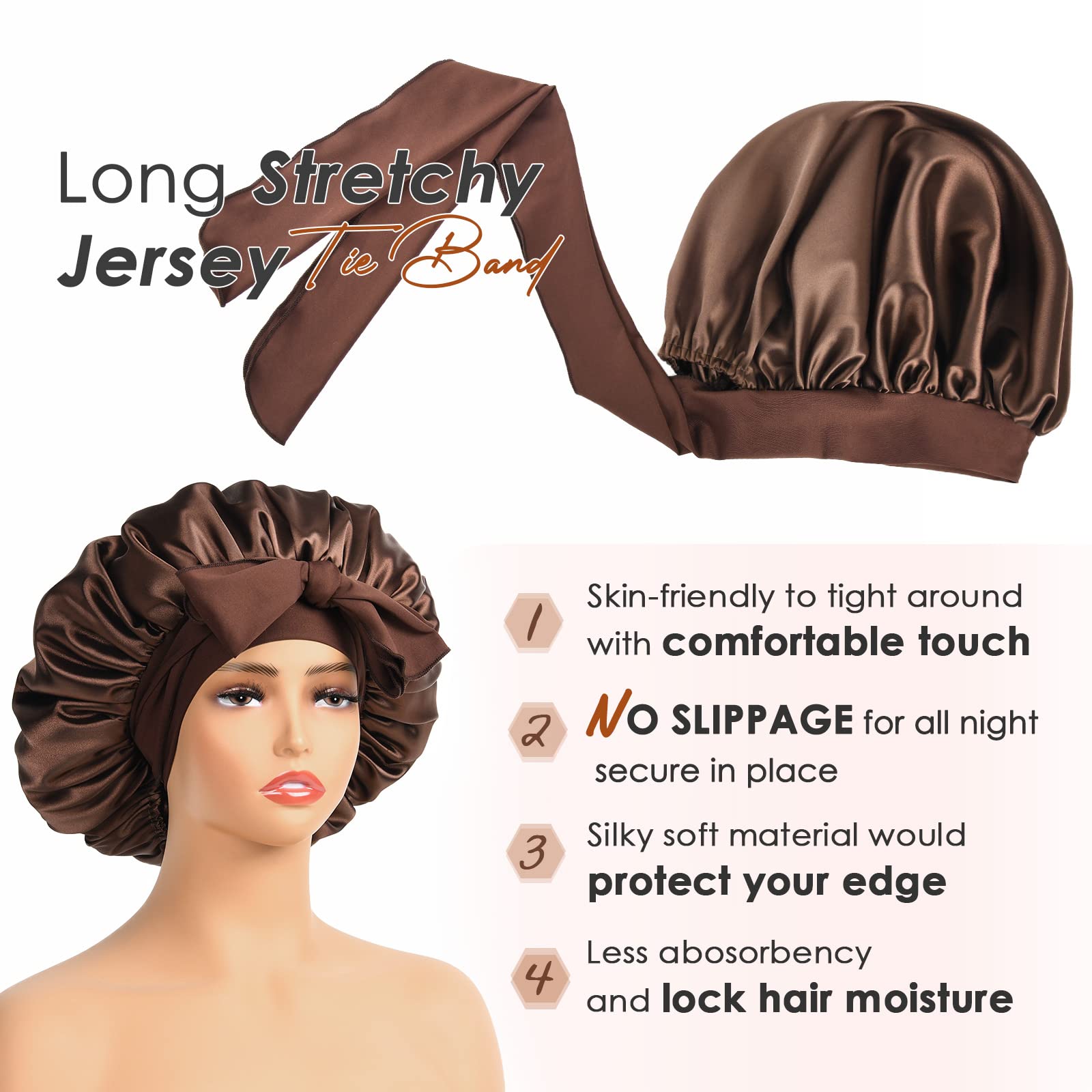 YANIBEST Silk Bonnet for Sleeping Women Satin Bonnet Double Layer Satin Lined Hair Bonnet with Tie Band Curly Hair Blush Pink