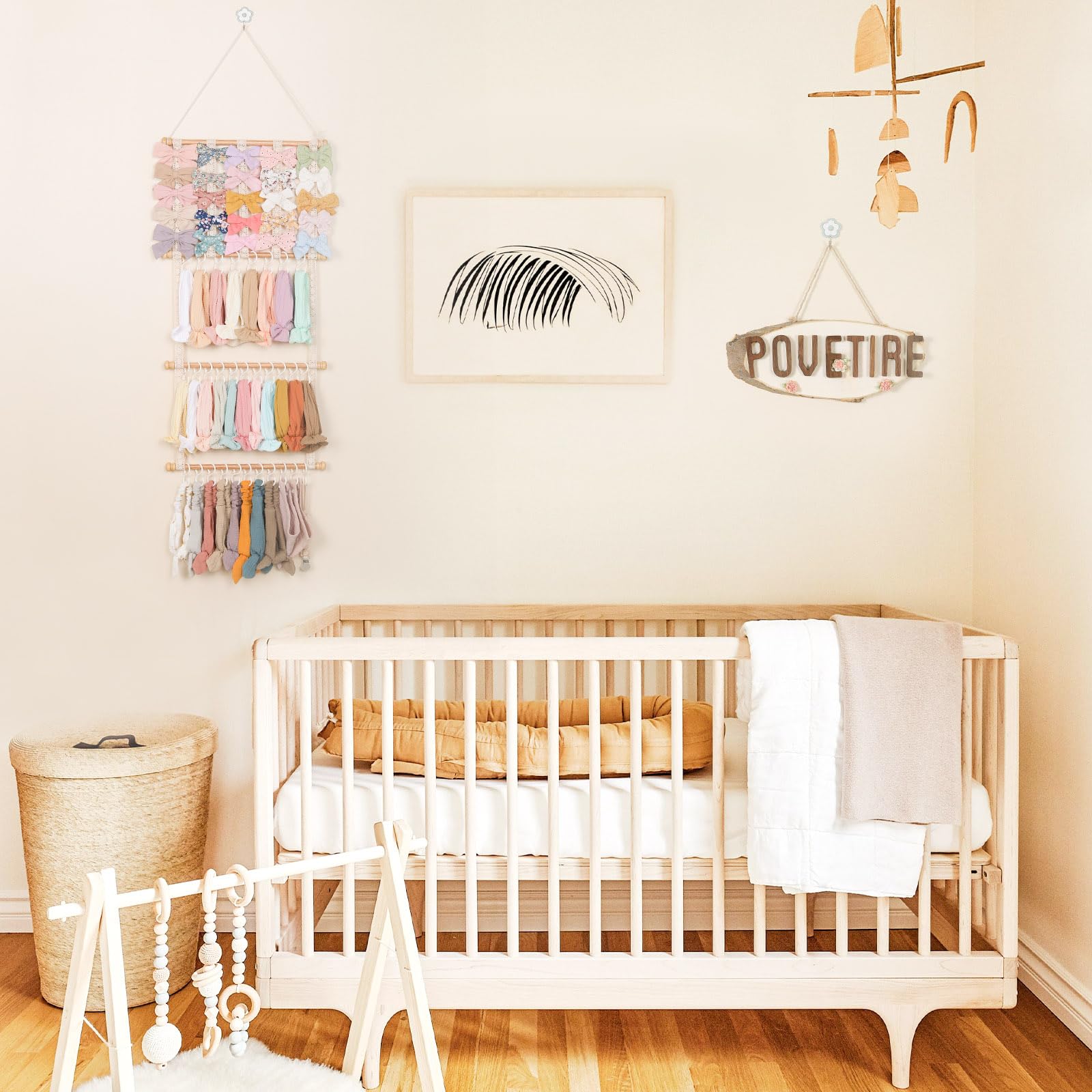 POVETIRE Headband Holder Hair Bows Organizer for Girls, Baby Headbands Hair Accessories Organizer Storage Wall Hanging Decor for Toddler Girls Room