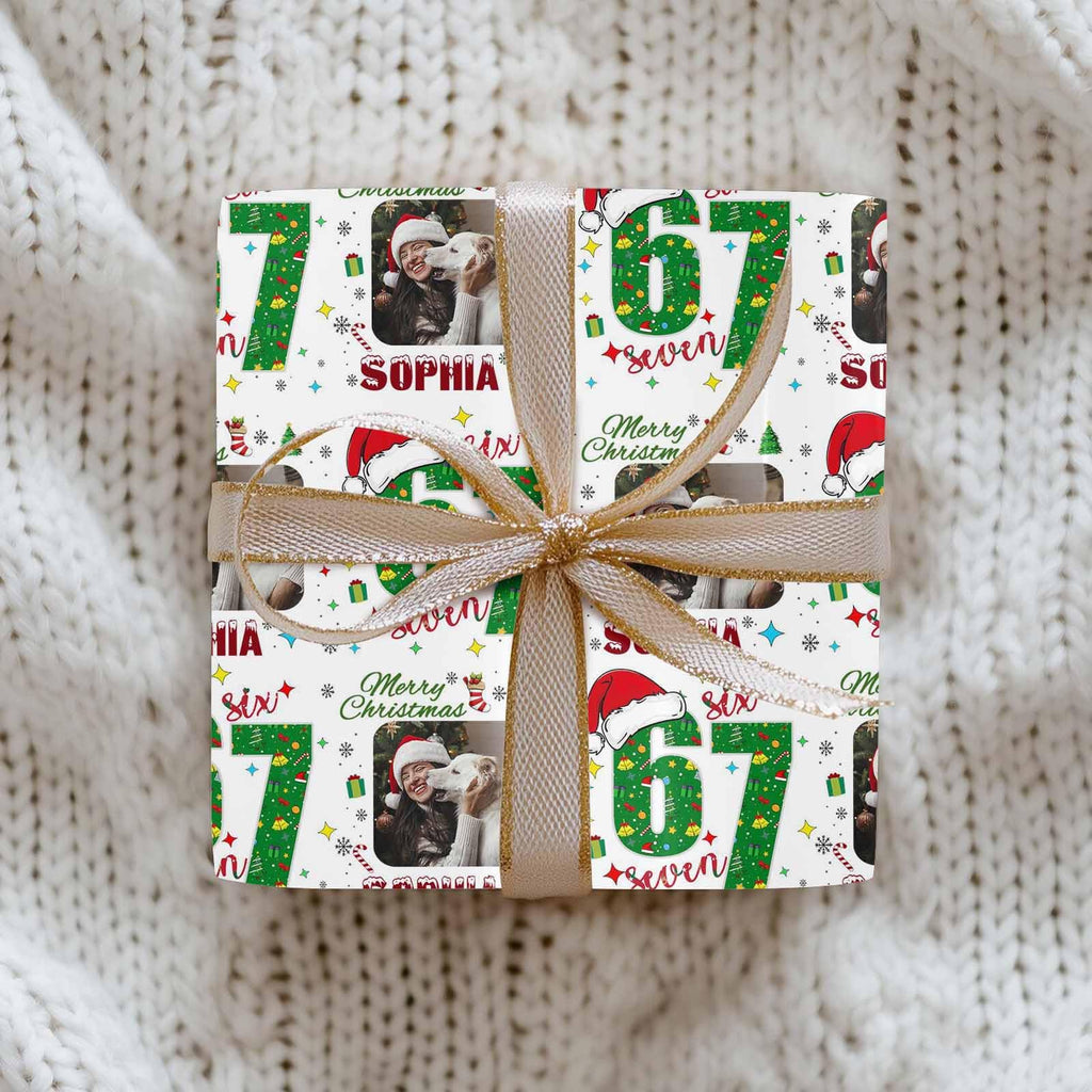 InterestPrint Custom Photo Wrapping Paper Merry Christmas with Christmas hat Wrapping Paper Custom Name Gift Wrap Roll Perfect for Birthdays 58"x 23"