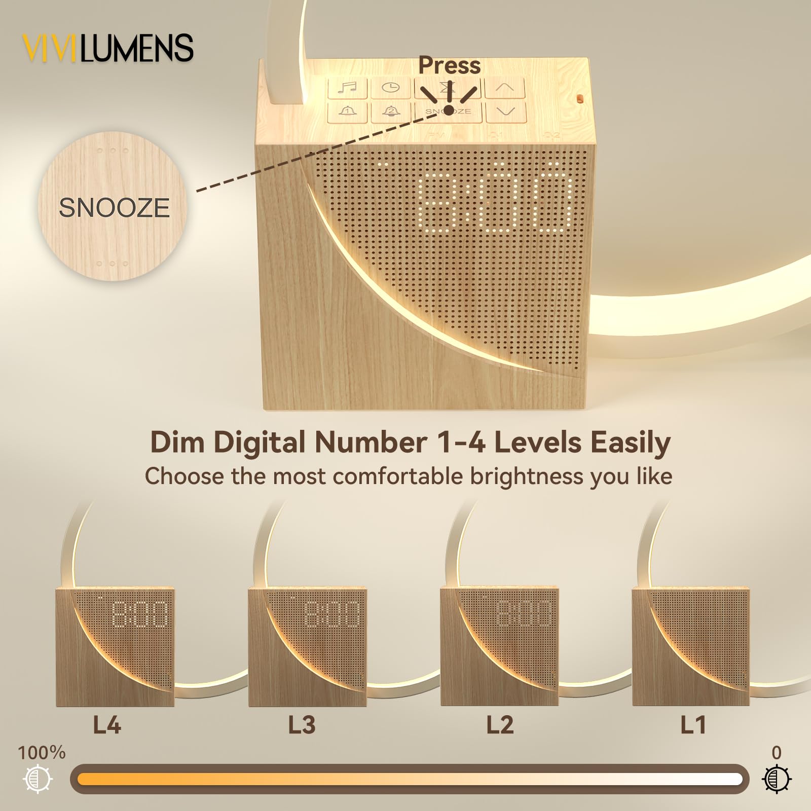 Vivilumens Sunrise Alarm Clock for Heavy Sleepers Adults, Wake-up Light, Sleep Aid 10 White Noise Sound Machines with 30/60/90 Timer, 3 Level Dimmable Touch Table Lamp with Snooze USB Charger Port