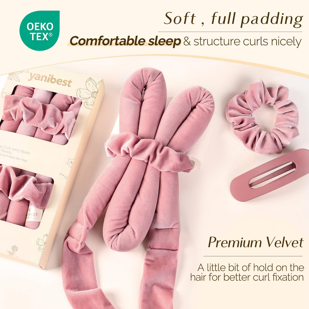 Yanibest Heatless Hair Curler, No Heat Hair Curlers to Sleep in, Super Soft Ribbon Wrap for Long Hair, Overnight Heatless Curling Set with Scrunchies and Clip, for All Hair types