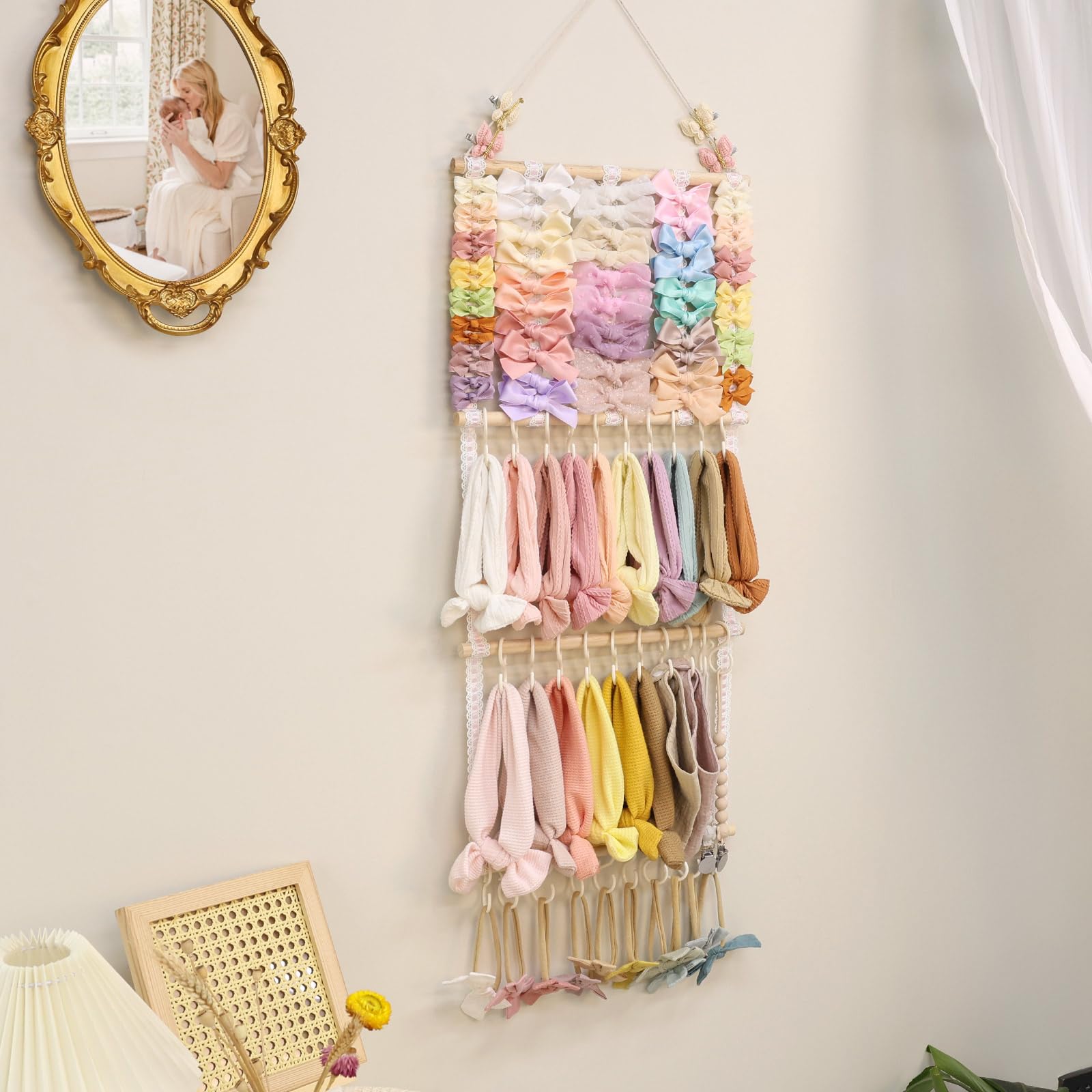 POVETIRE Headband Holder Hair Bows Organizer for Girls, Baby Headbands Hair Accessories Organizer Storage Wall Hanging Decor for Toddler Girls Room