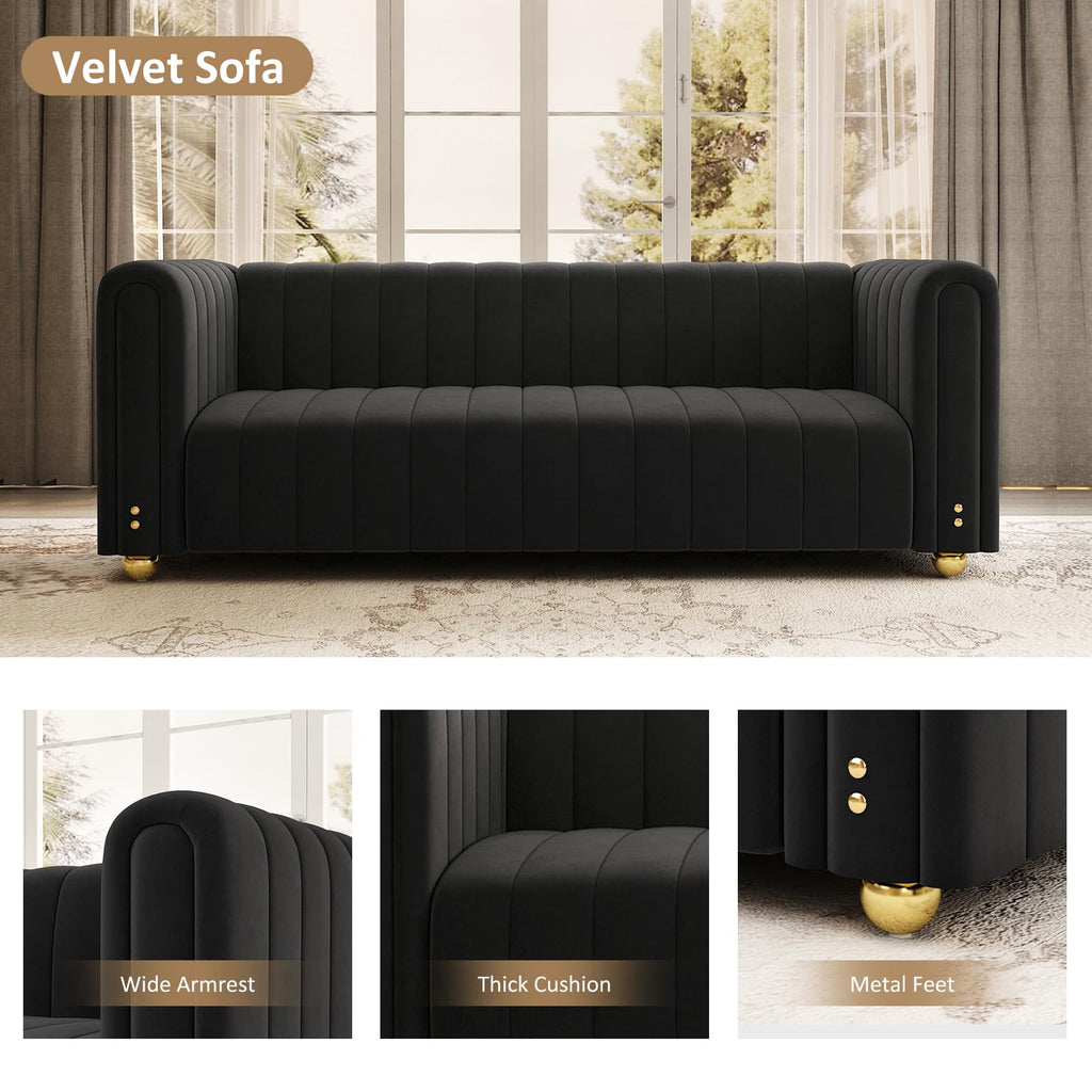 81" W Tufted Velvet Couch,Modern Velvet Sofa with Round Handrails and Metal Legs for Living Room,Office,Apartment (1, Pink)