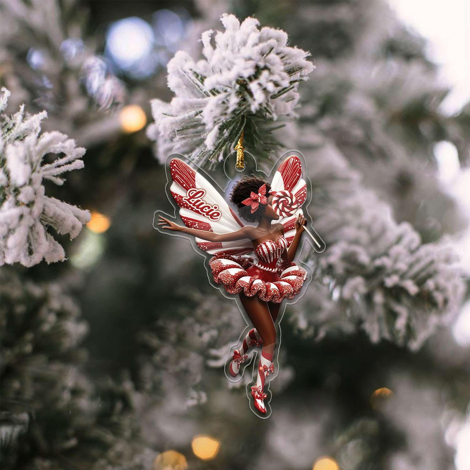 2D Acrylic Christmas Elf Shaped Ornament with Gift Box, Personalized Name Holiday Keepsake, Cute Ornament for Kids Room, Custom Name African-Inspired Decoration, Gifts for Boys