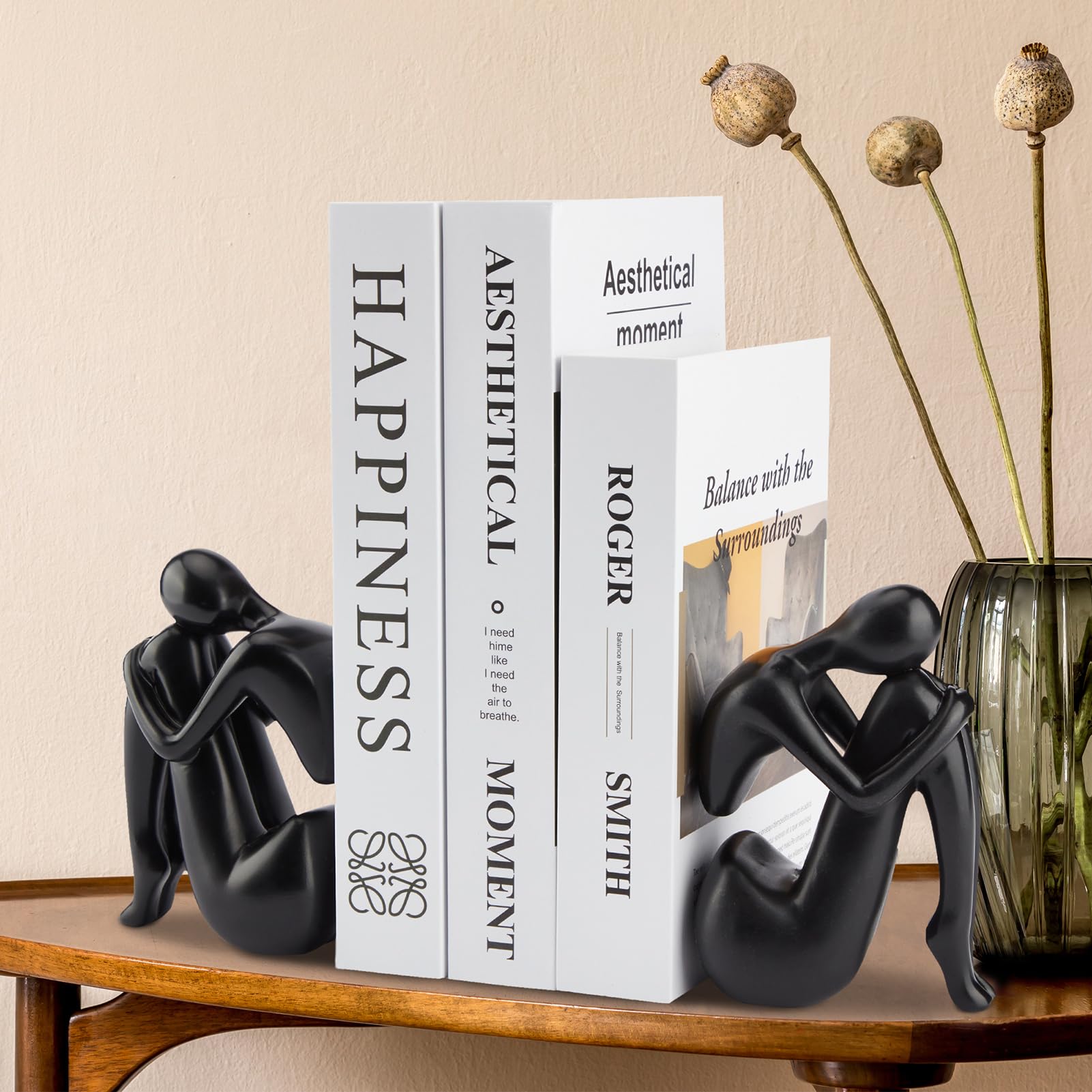 Black Decor Women Statue, Thinker Girl Sculptures, Modern Abstract Art Accents, Black Resin Collectible Figurines for Living Room Bedroom Bookshelf Coffe Table, Resin, 1Piece