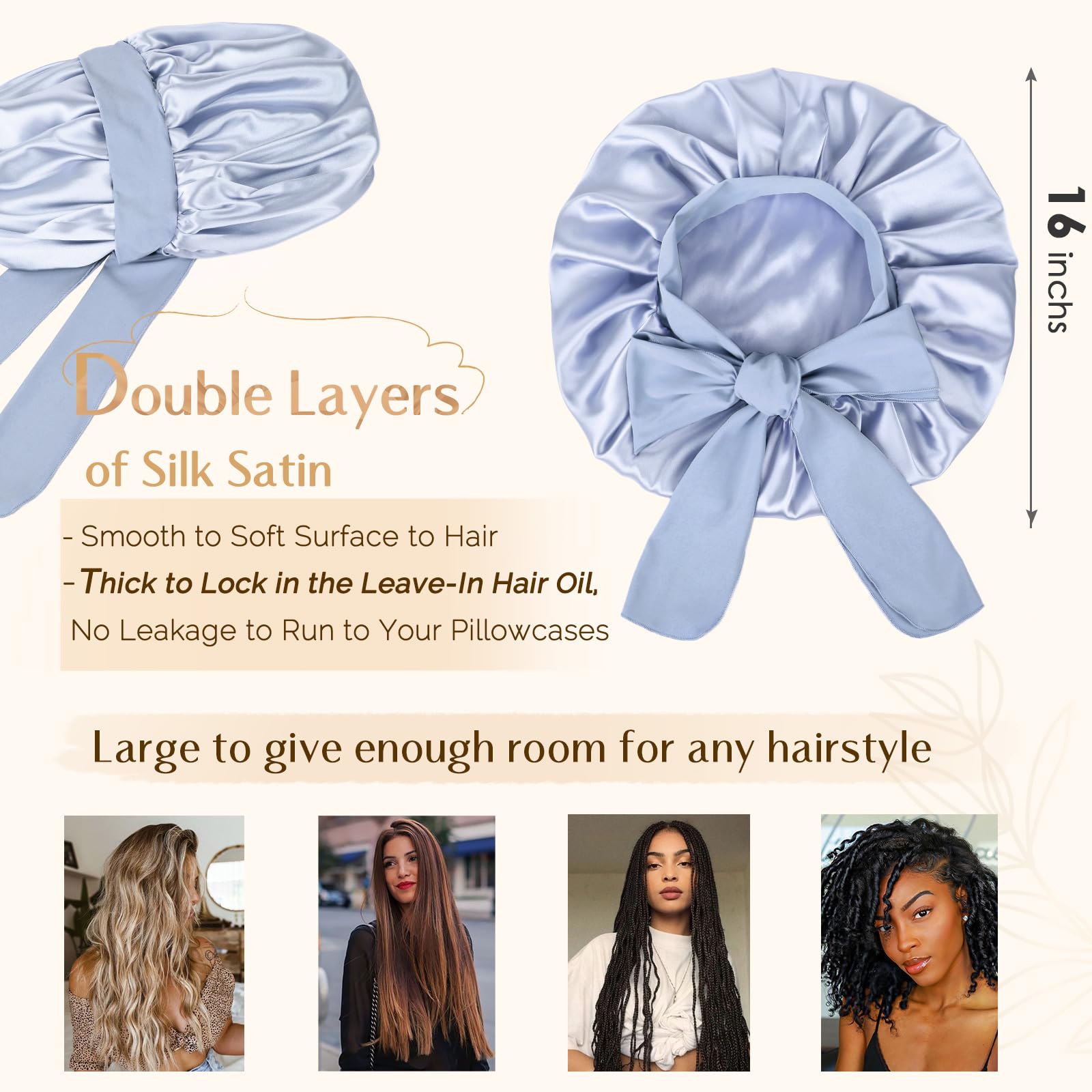 YANIBEST Silk Bonnet for Sleeping Women Satin Bonnet Double Layer Satin Lined Hair Bonnet with Tie Band Curly Hair Blush Pink