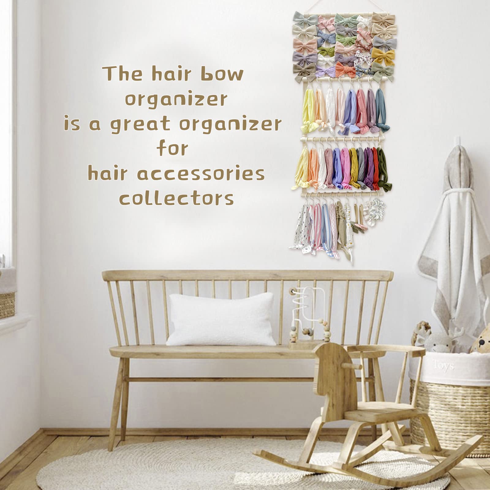 POVETIRE Headband Holder Hair Bows Organizer for Girls, Baby Headbands Hair Accessories Organizer Storage Wall Hanging Decor for Toddler Girls Room