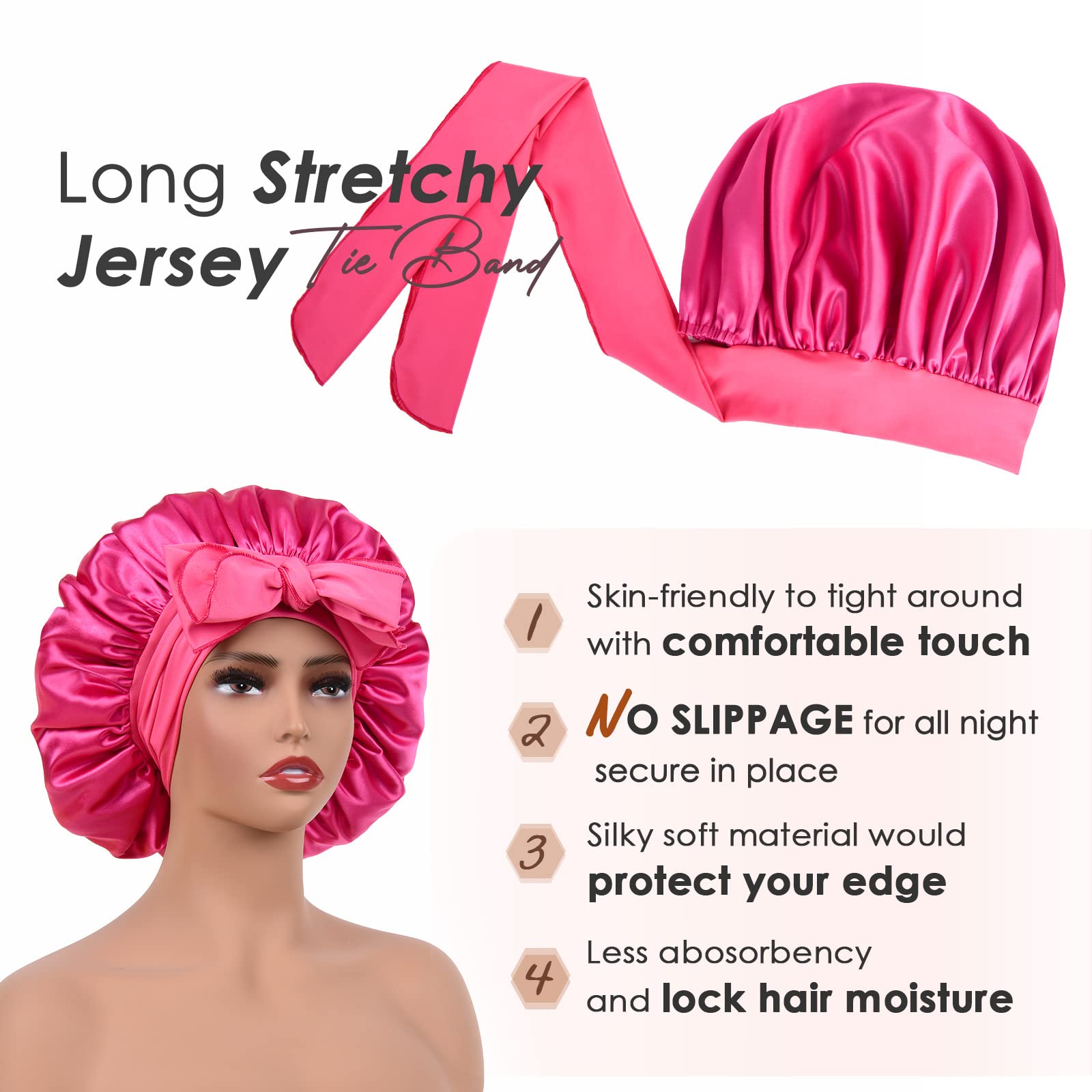 YANIBEST Silk Bonnet for Sleeping Women Satin Bonnet Double Layer Satin Lined Hair Bonnet with Tie Band Curly Hair Blush Pink