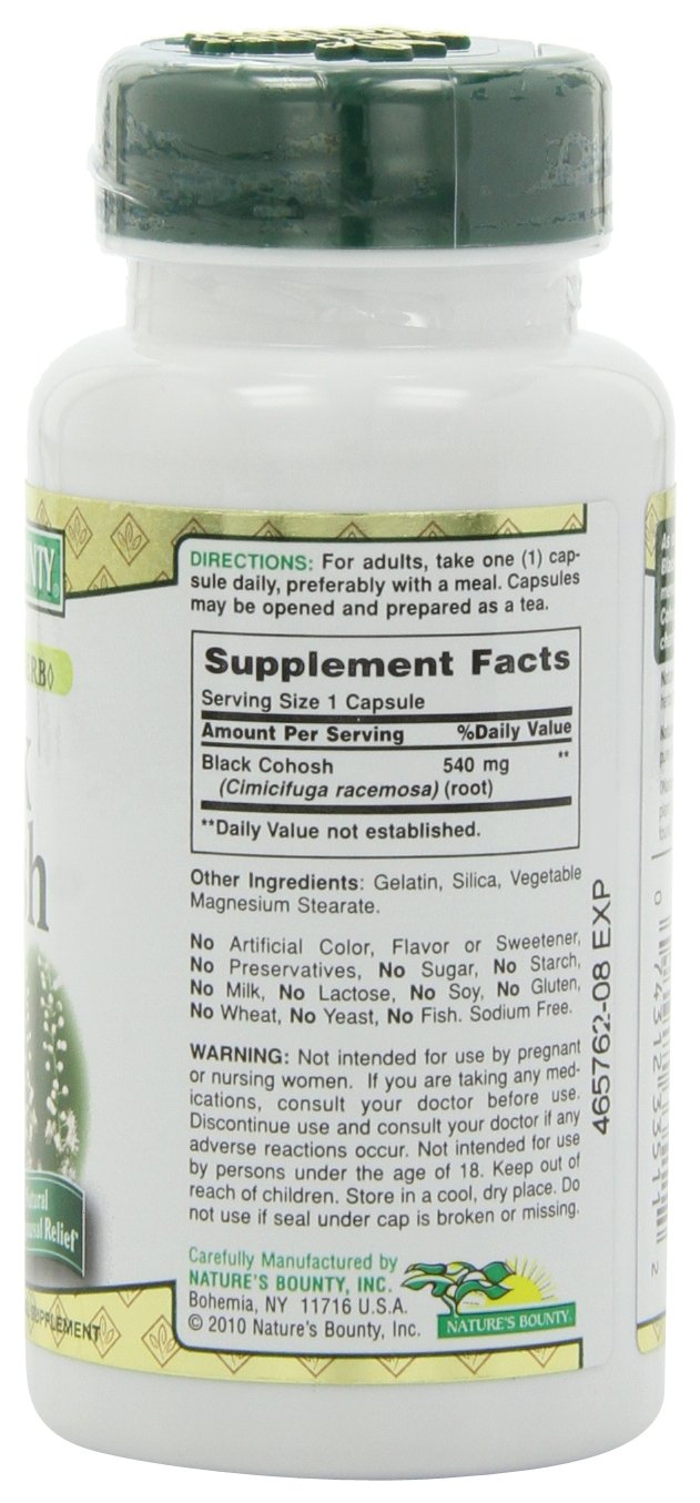 Nature's Bounty Black Cohosh Root Pills and Herbal Health Supplement, Natural Menopausal Support, 540 mg, 100 Capsules