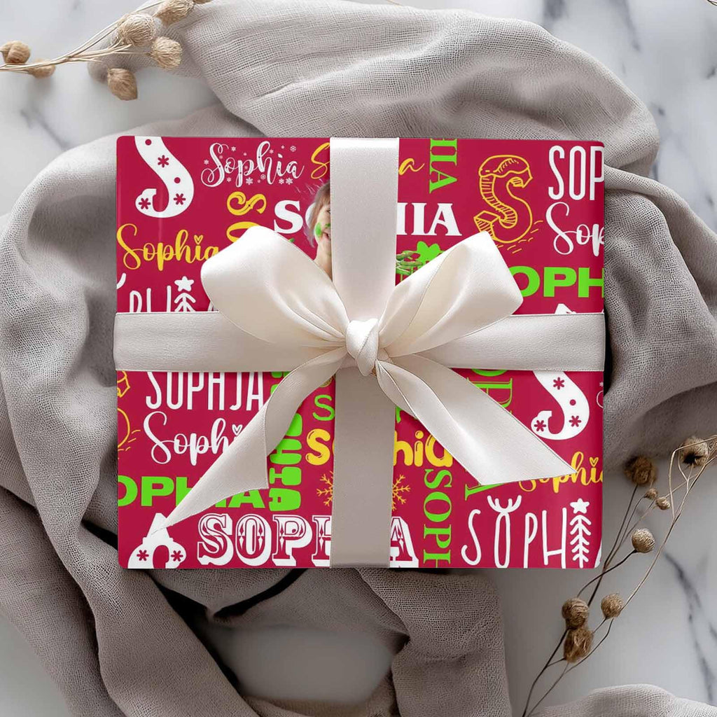 InterestPrint Custom Photo Wrapping Paper Merry Christmas with Christmas hat Wrapping Paper Custom Name Gift Wrap Roll Perfect for Birthdays 58"x 23"