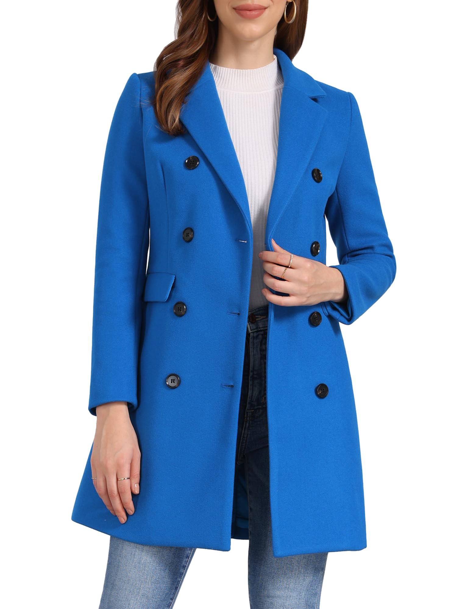 Allegra K Women's Winter Coat Elegant Notched Lapel Double Breasted Trench Coat