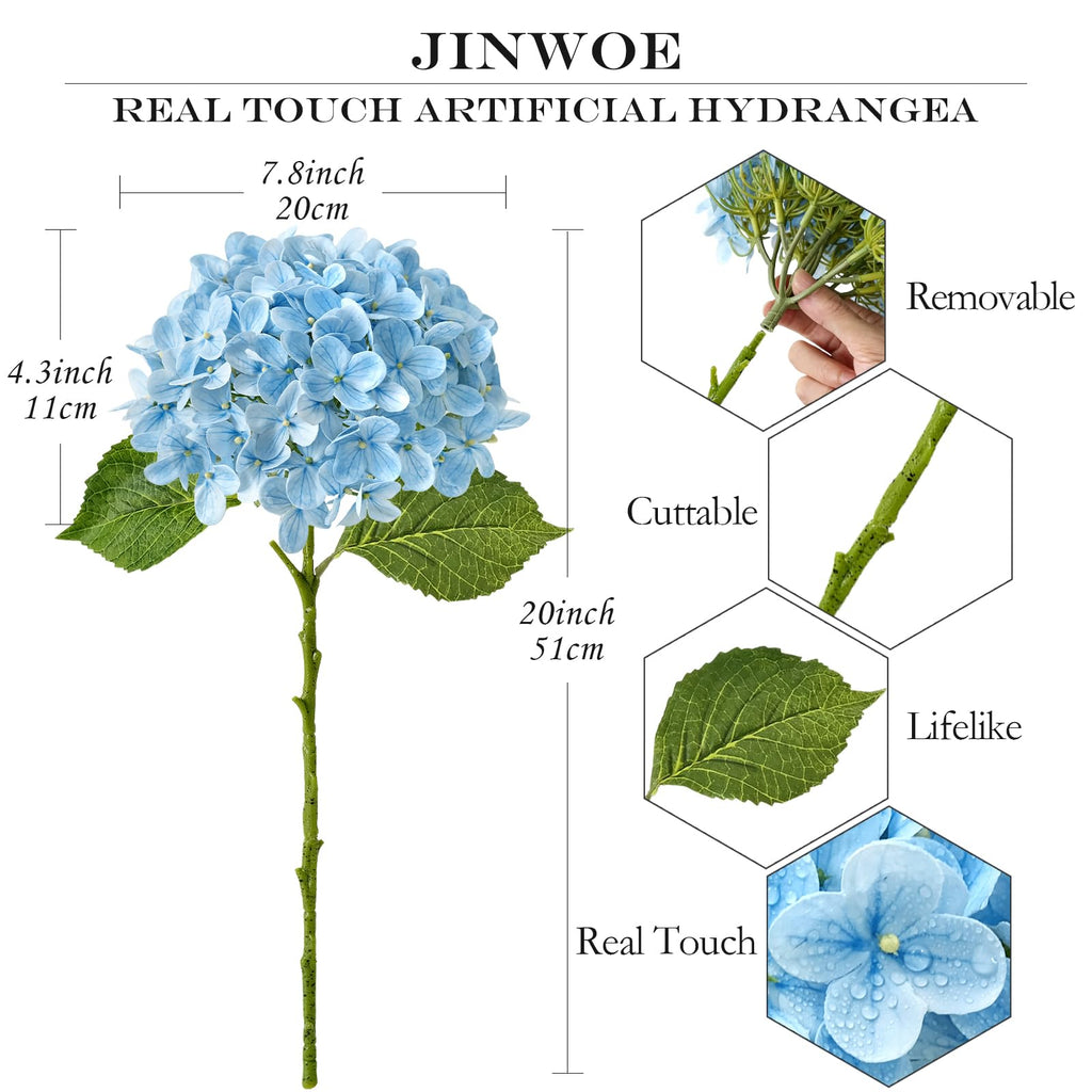 Light Blue Hydrangea Artificial Flowers,4Pcs 20" Real Touch Lifelike Silk Artificial Hydrangeas, Full Fake Flowers for Bouquet Table Centerpieces Spring Wedding Indoor Home