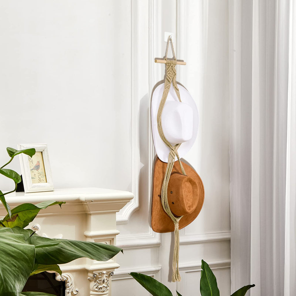 Yulejo Macrame Hat Hangers Boho Hat Rack for Wall Western Cowboy Hanging Organizer for Door Wall Room Bedroom