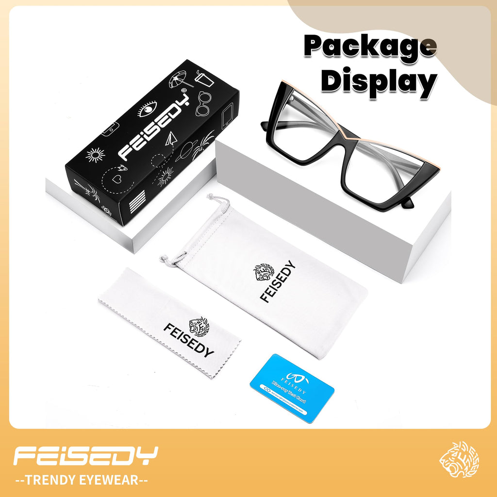 FEISEDY Fashion Cat Eye Blue Light Blocking Glasses for Women Fake Retro Eyeglasses Oversized Stylish Eyewear Frame B0240