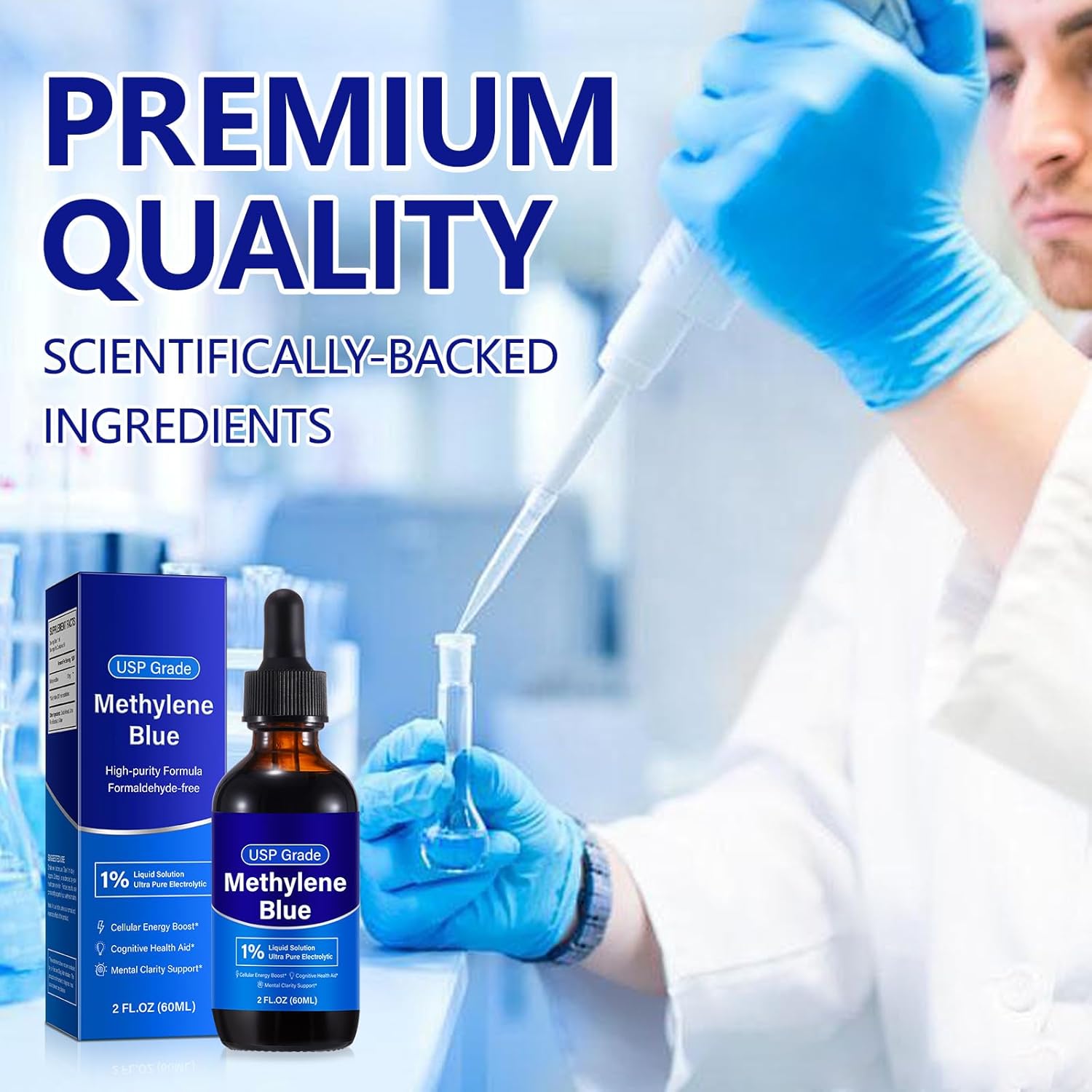 Methylene Blue Pharmaceutical Grade - Methylene Blue Drops 1%- USP Grade Ultra Pure Electrolytic - Nootropic Supplement for Humans