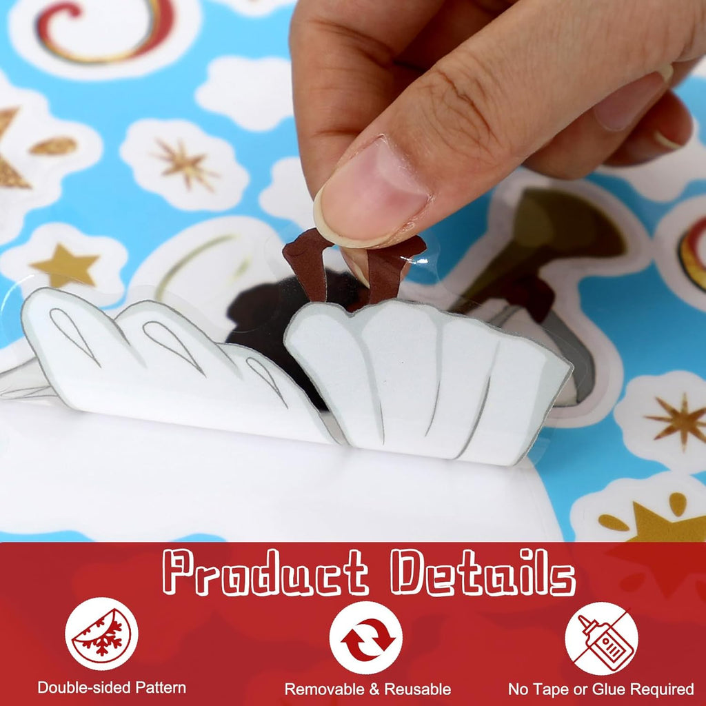 4 Sheets Christmas Window Clings, Double-Sided African American Nativity Scene Window Sticker, Jesus is The Reason for The Season Decals, for Xmas Holiday Home Office Glass Door Window Decorations