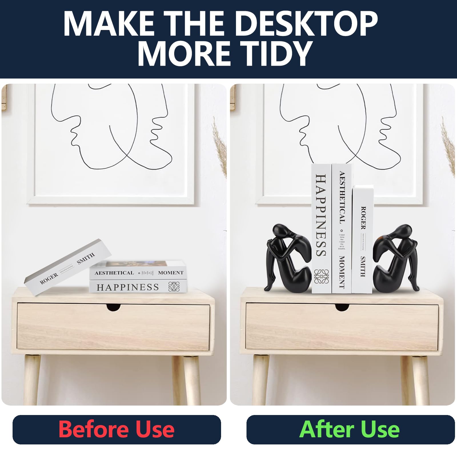 Black Decor Women Statue, Thinker Girl Sculptures, Modern Abstract Art Accents, Black Resin Collectible Figurines for Living Room Bedroom Bookshelf Coffe Table, Resin, 1Piece